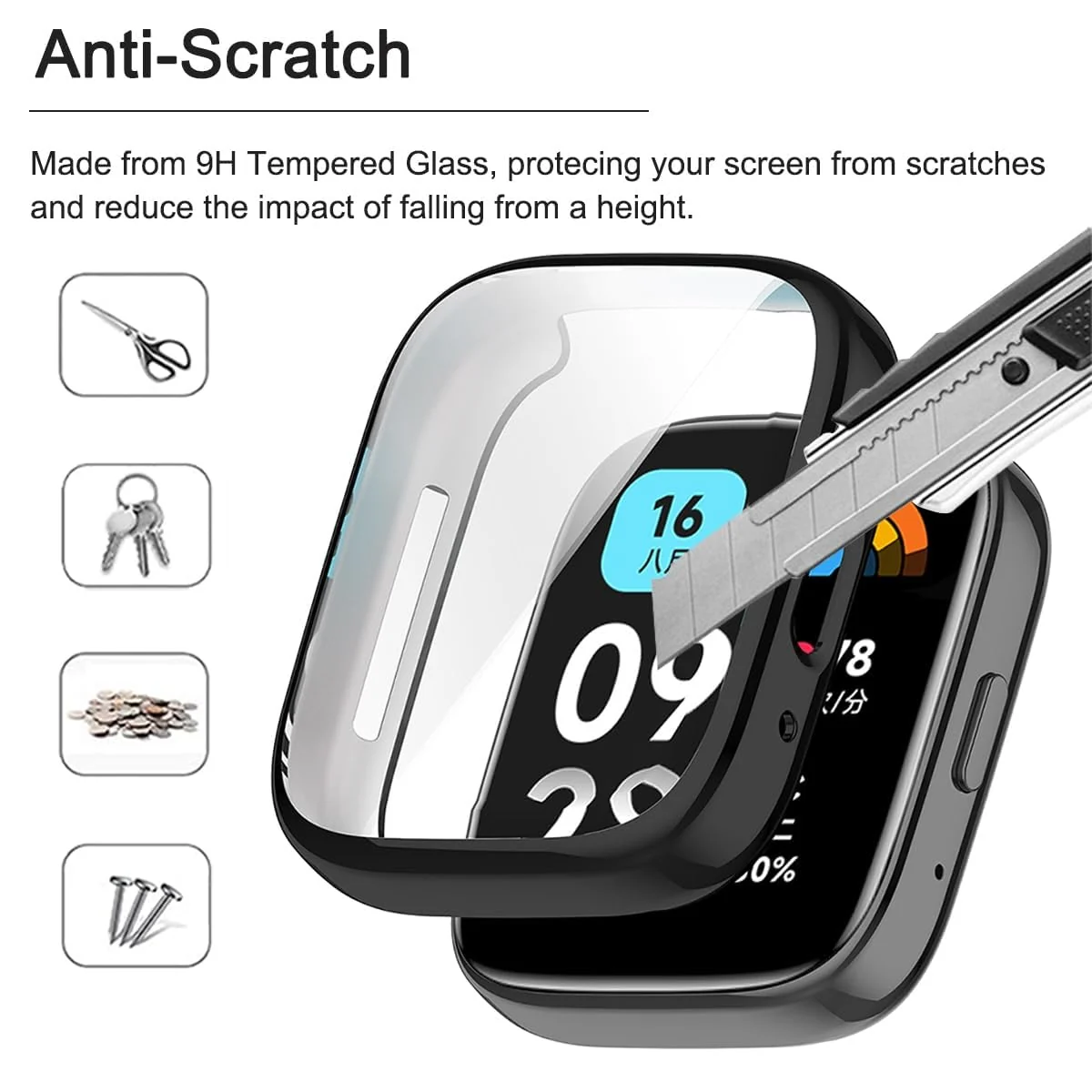DL3 Mobilak Case for Xiaomi Redmi Watch 3 Lite/Active With Built-in Screen Protector, All-Around Soft TPU Shockproof Cover, Slim Guard Thin Bumper Shell Protector - Black