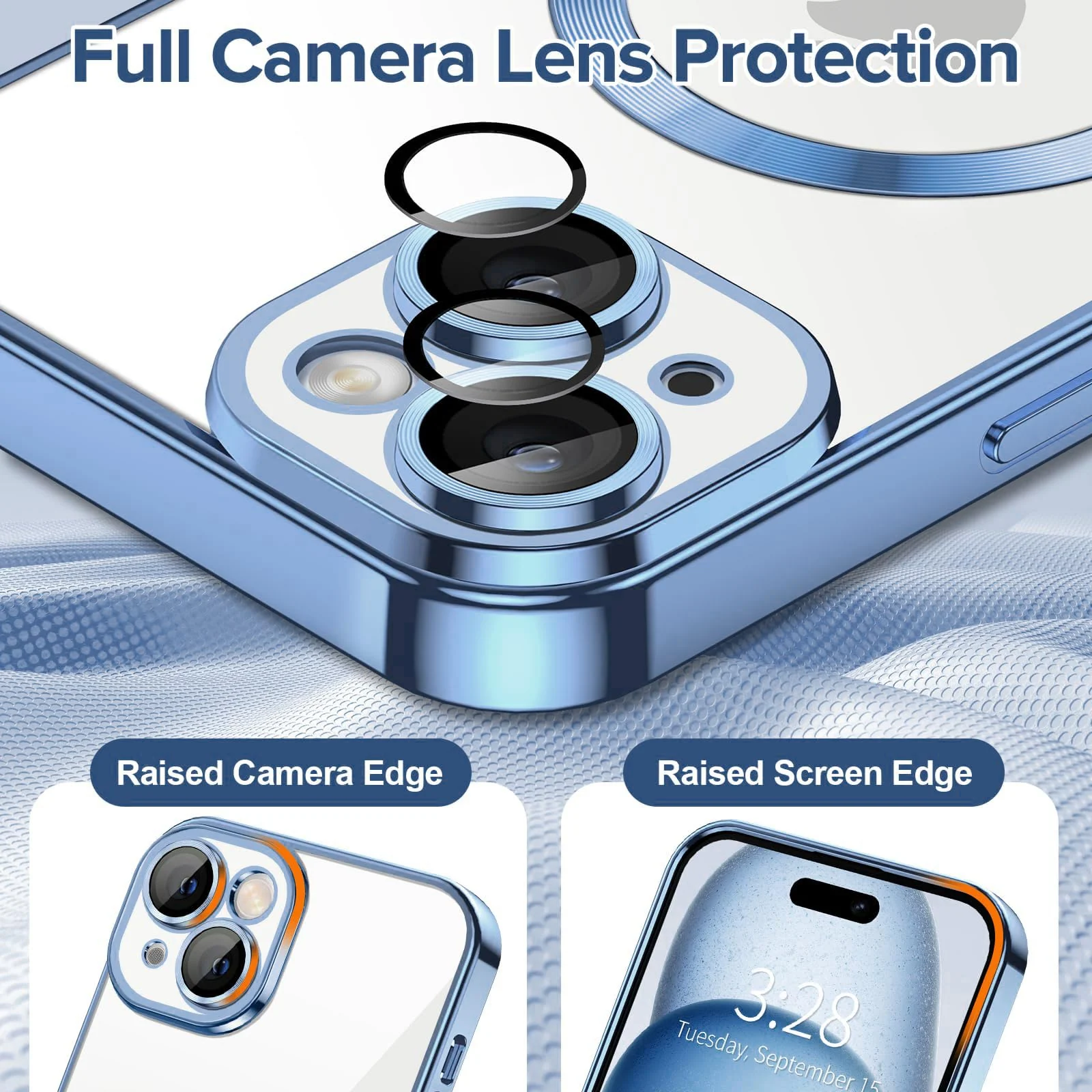 DL3 Mobilak Case for iPhone 13 (6.1 Inch) Compatible with MagSafe with Camera Lens Protector, Magnetic Clear Case Full Protection Plating Anti-Scratch Slim Thin Case Cover - Sierra Blue