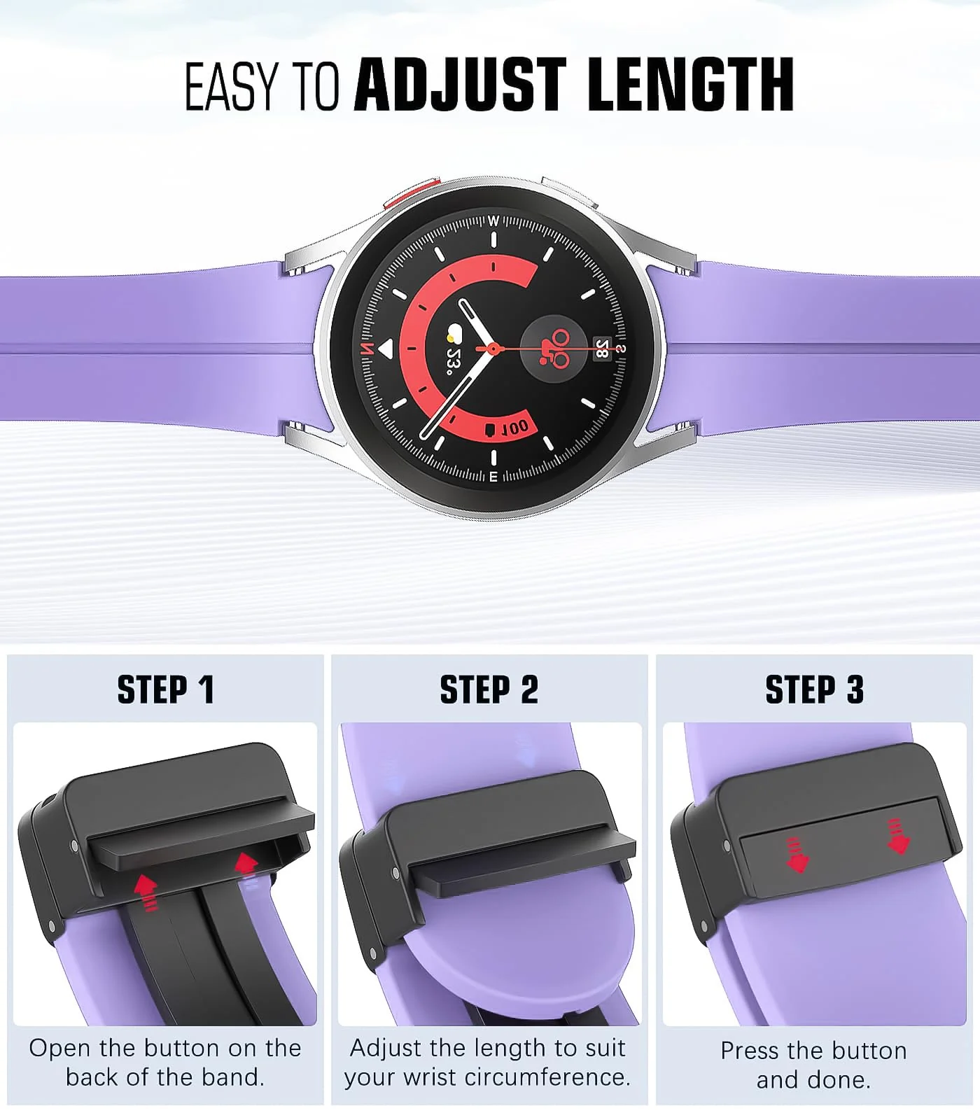 DL3 Mobilak Strap Compatible with Samsung Galaxy Watch 7 FE 6 5 4 Strap 40mm 44mm/Watch 6 Classic 43mm 47mm/5 Pro 45mm/4 Classic 42mm 46mm, No Gap Magnetic Clasp Silicone Band - Black