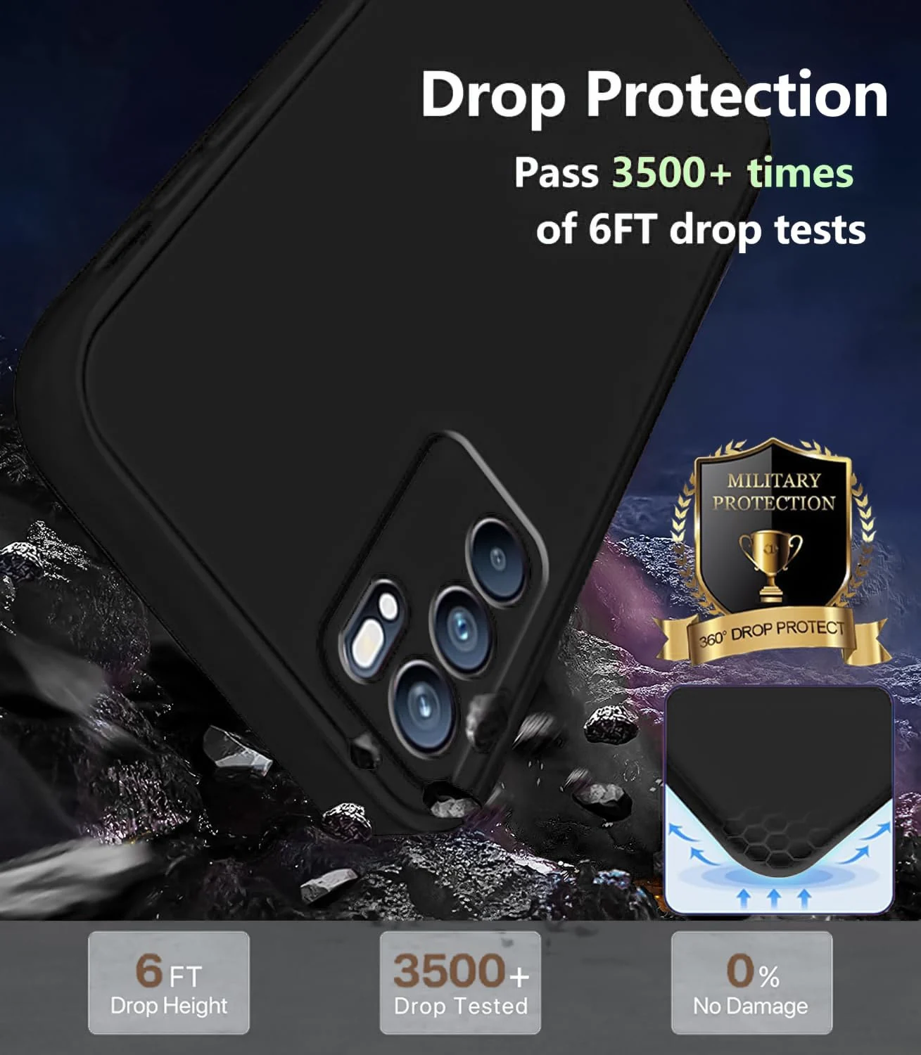 DL3 Mobilak Liquid Silicone Protective Case with Soft Microfiber Lining with Full Camera Protection for OPPO Reno 6 5G - Black