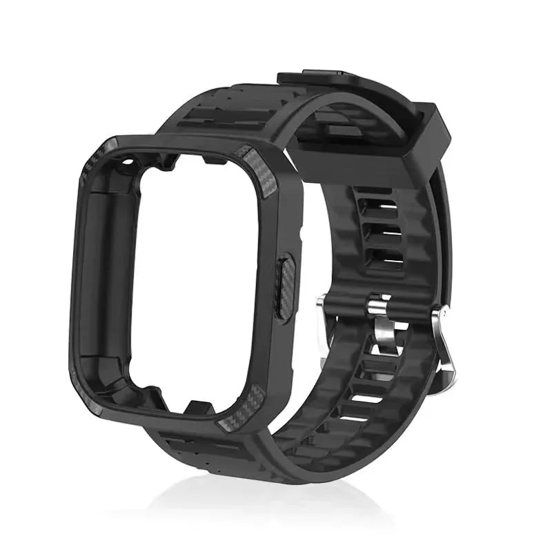 DL3 Mobilak Silicone Strap Carbon Fibre With Case Cover for Xiaomi Redmi Watch 3 Integrated strap Wristband Bracelet Metal Buckle correa Smartwatch Accessories For Redmi Watch3 - Black