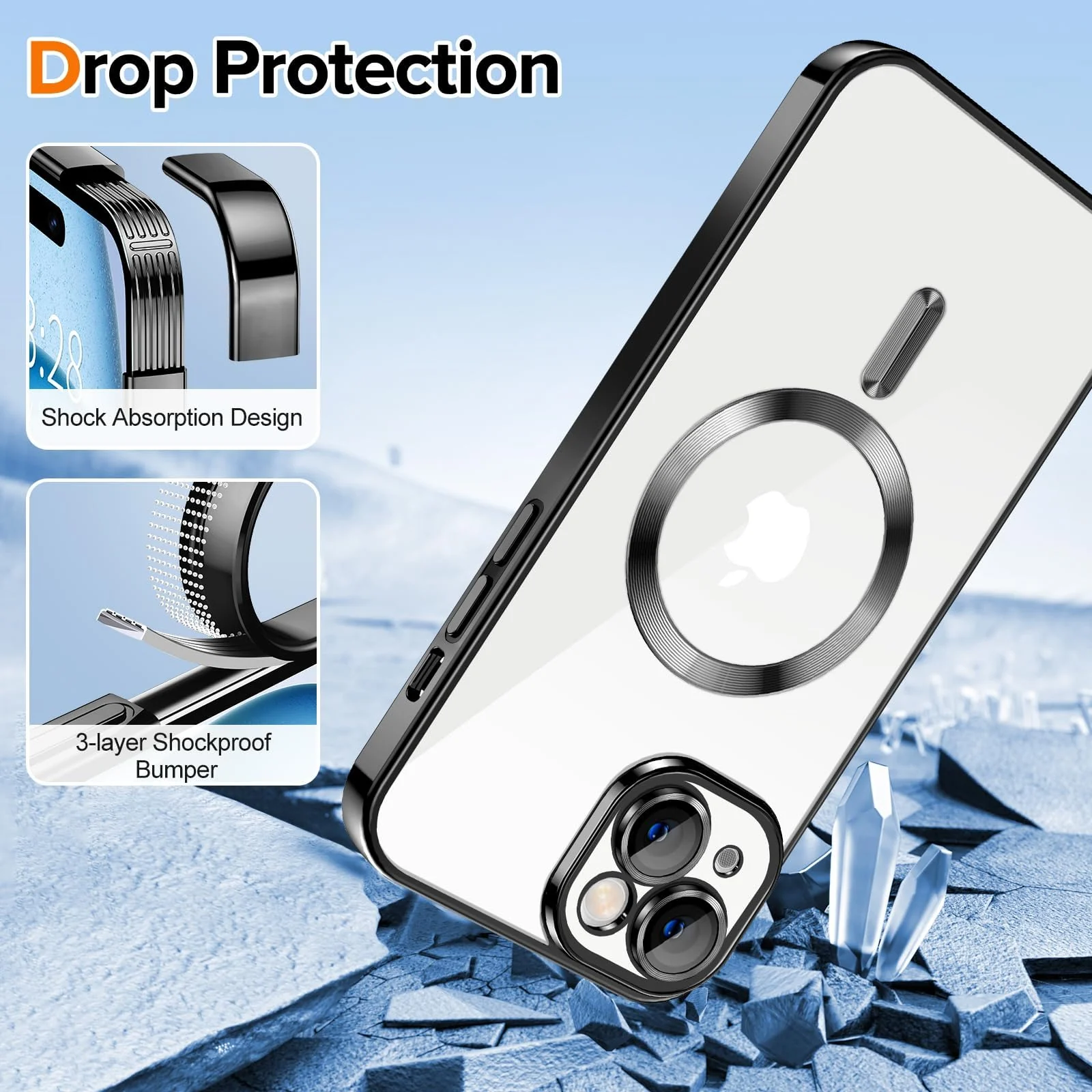DL3 Mobilak Clear MagSafe-Compatible Magnetic Case for iPhone 13 (6.1 Inch) with Camera Protection - Black