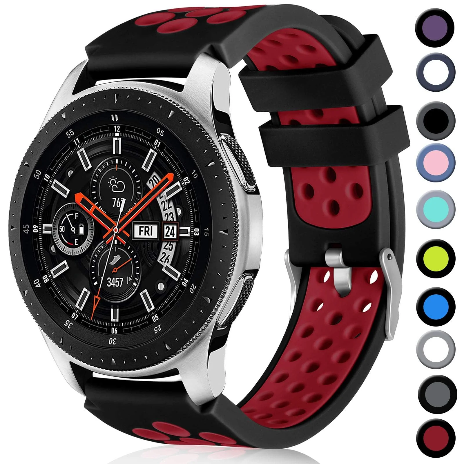 DL3 Mobilak Silicone Sport Band 22MM Xiaomi Redmi Watch 5 Active/5 Lite/Samsung Galaxy Watch 46mm/Watch 3 45mm/Gear S3/Huawei watch (GT6 GT5 GT4 GT3 GT2 GT 46MM)/GT2E/GT5 Pro/GT 6 Pro/Amazfit GTR 3/4 - Black Red