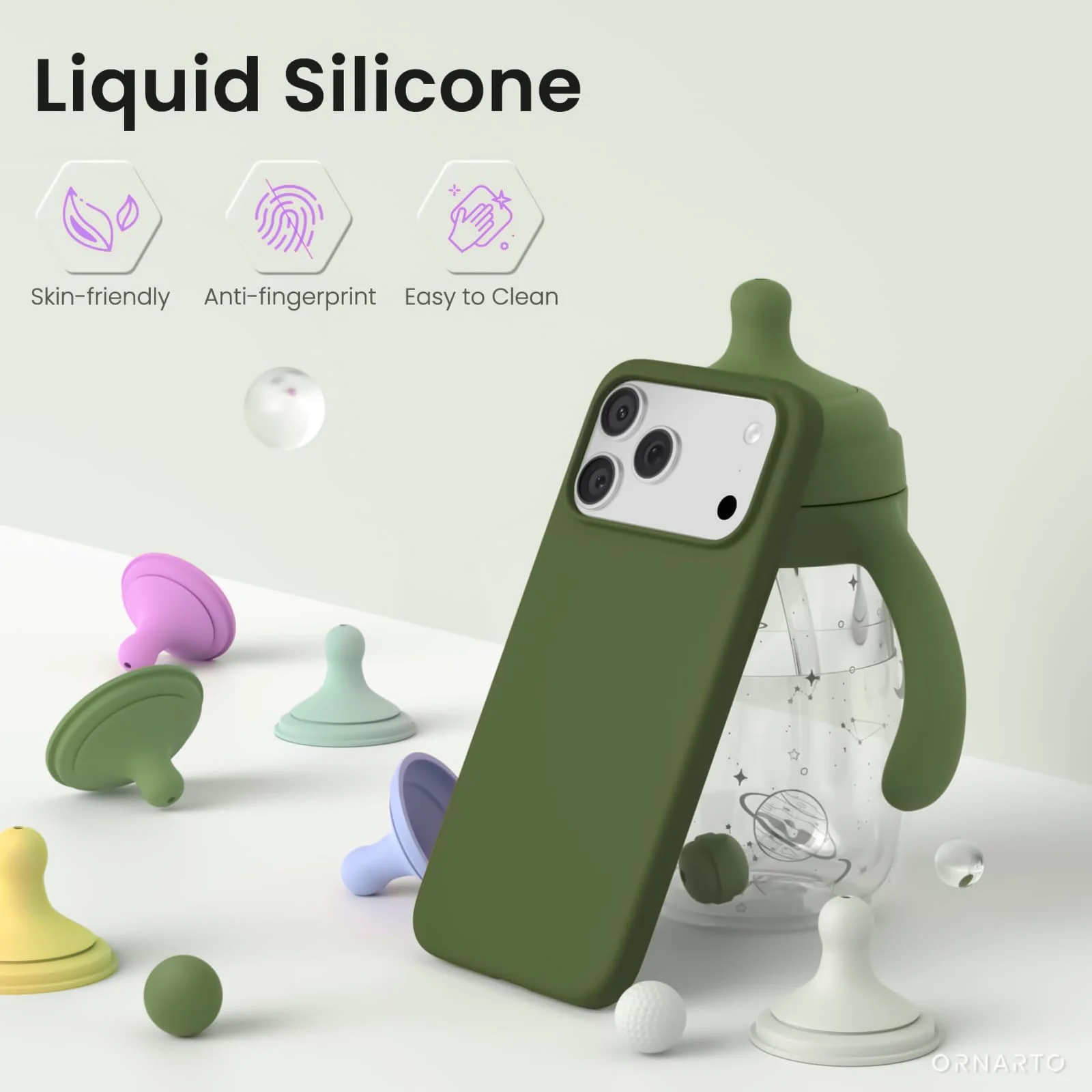 DL3 Mobilak Liquid Silicone Case for iPhone 17 Pro Max 6.9-Inch, Supports wireless charging, Shock-absorbing protection, Scratch-resistant surface - Army Green