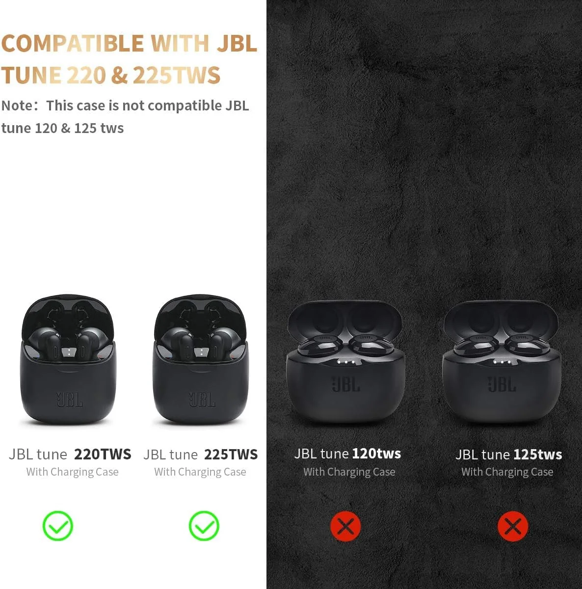DL3 Mobilak Silicone Case Compatible with JBL Tune 220TWS/225TWS Earbuds, Soft Silicone Protective Case Cover, Shockproof Sleeve with Carabiner - Black