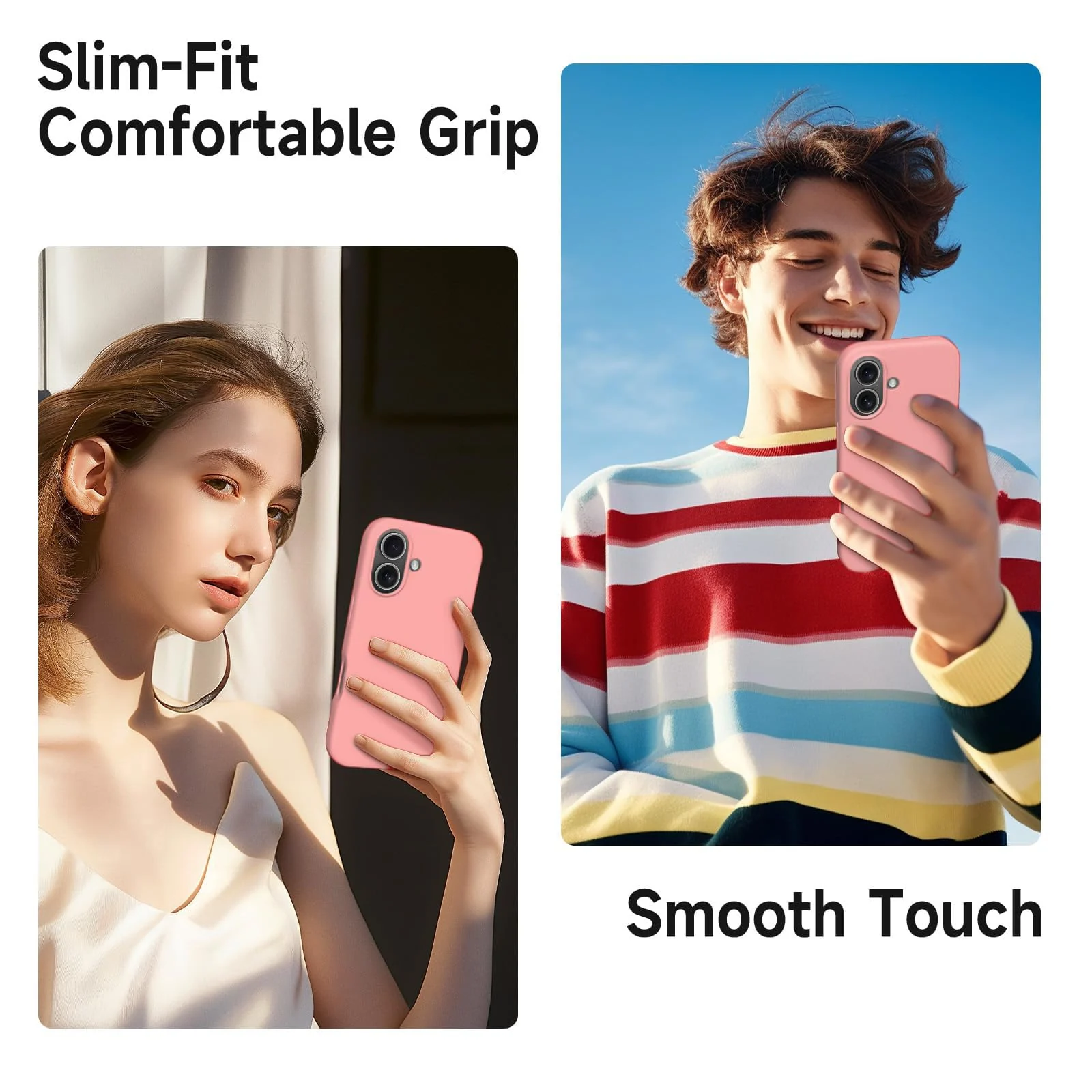 DL3 Mobilak Liquid Silicone Protective Case for iPhone 16+ Plus 6.7-Inch with Microfiber Lining and Shockproof Design - Pastel Pink