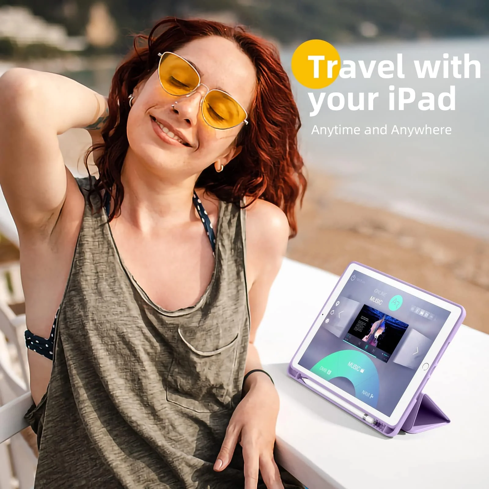 DL3 Mobilak iPad 9th/ 8th/ 7th Generation, Case for iPad 10.2-Inch 2021/2020/ 2019 with Pencil Holder, iPad 7th Gen 2019 Case with Soft Silicone Back, Auto Wake/Sleep Cover - Light Purple