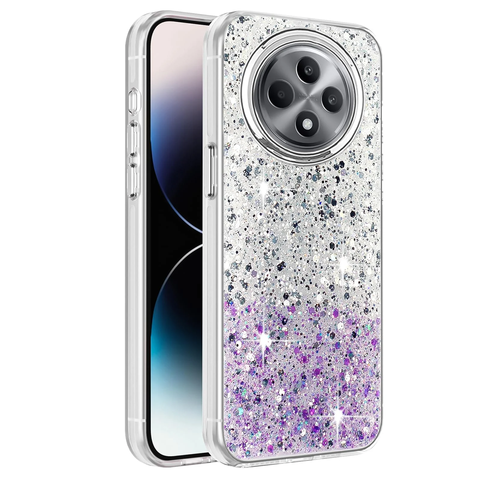 DL3 Mobilak Glitter Rhinestone Protective Case for OPPO Reno 12 F / Reno 12F with Shockproof Design - White Purple