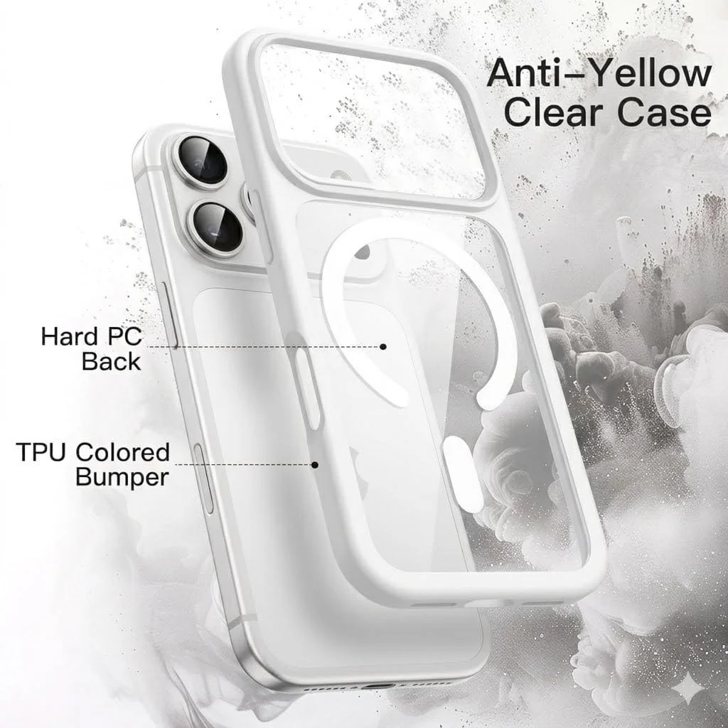 DL3 Mobilak Clear MagSafe-Compatible Magnetic Case for iPhone 17 Pro 6.3-Inch with Military-Grade Protection - White