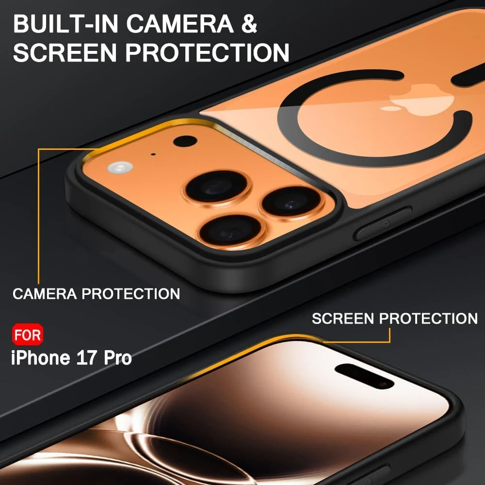 DL3 Mobilak Magnetic Case for iPhone 17 Pro 6.3-Inch Compatible with MagSafe, Shockproof Phone Bumper Cover, Solid Color Matte TPU Frame, Anti-Scratch Clear Back - Black