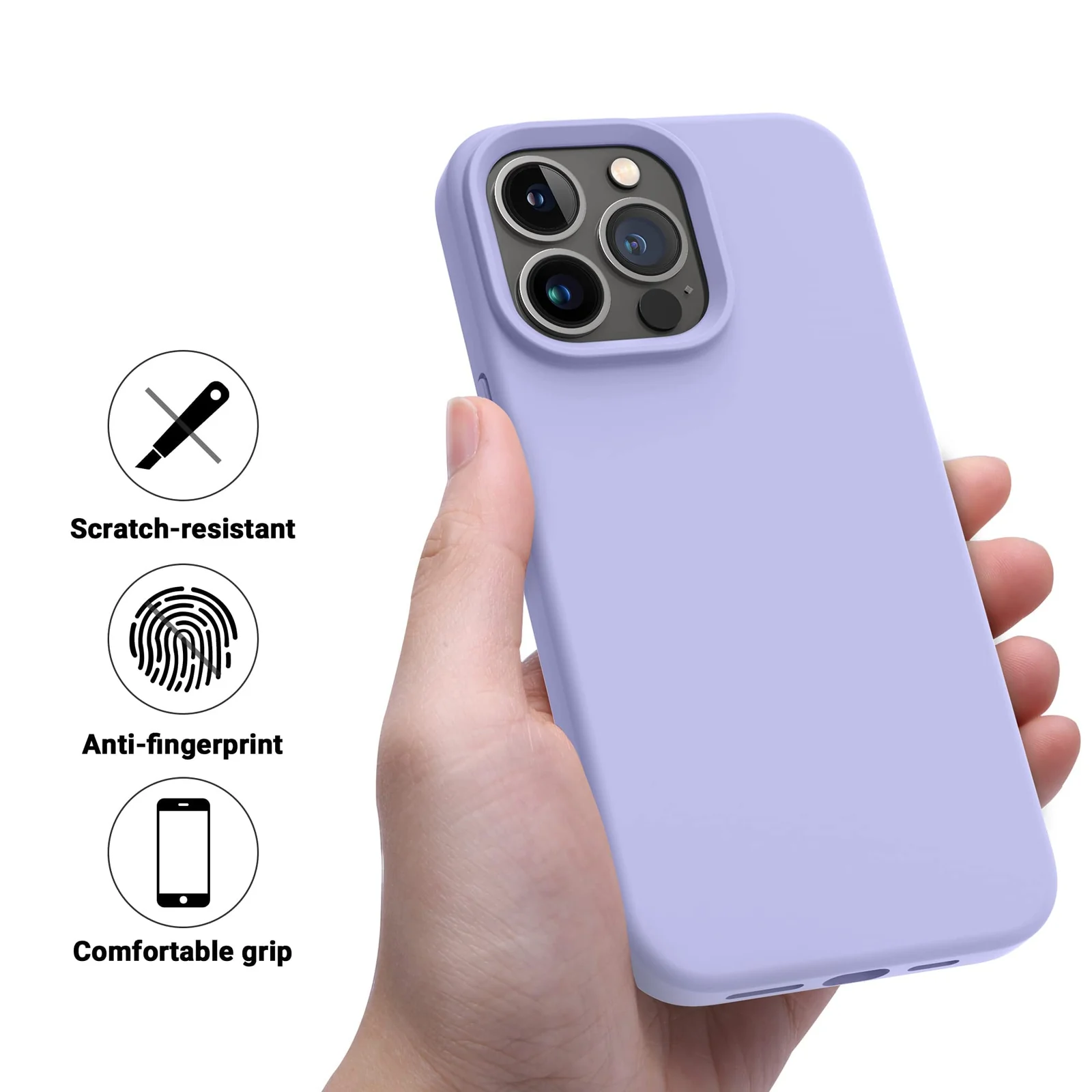 DL3 Mobilak Liquid Silicone Protective Case with Soft Microfiber Lining for iPhone 13 Pro Max (6.7 Inch) - Light Purple