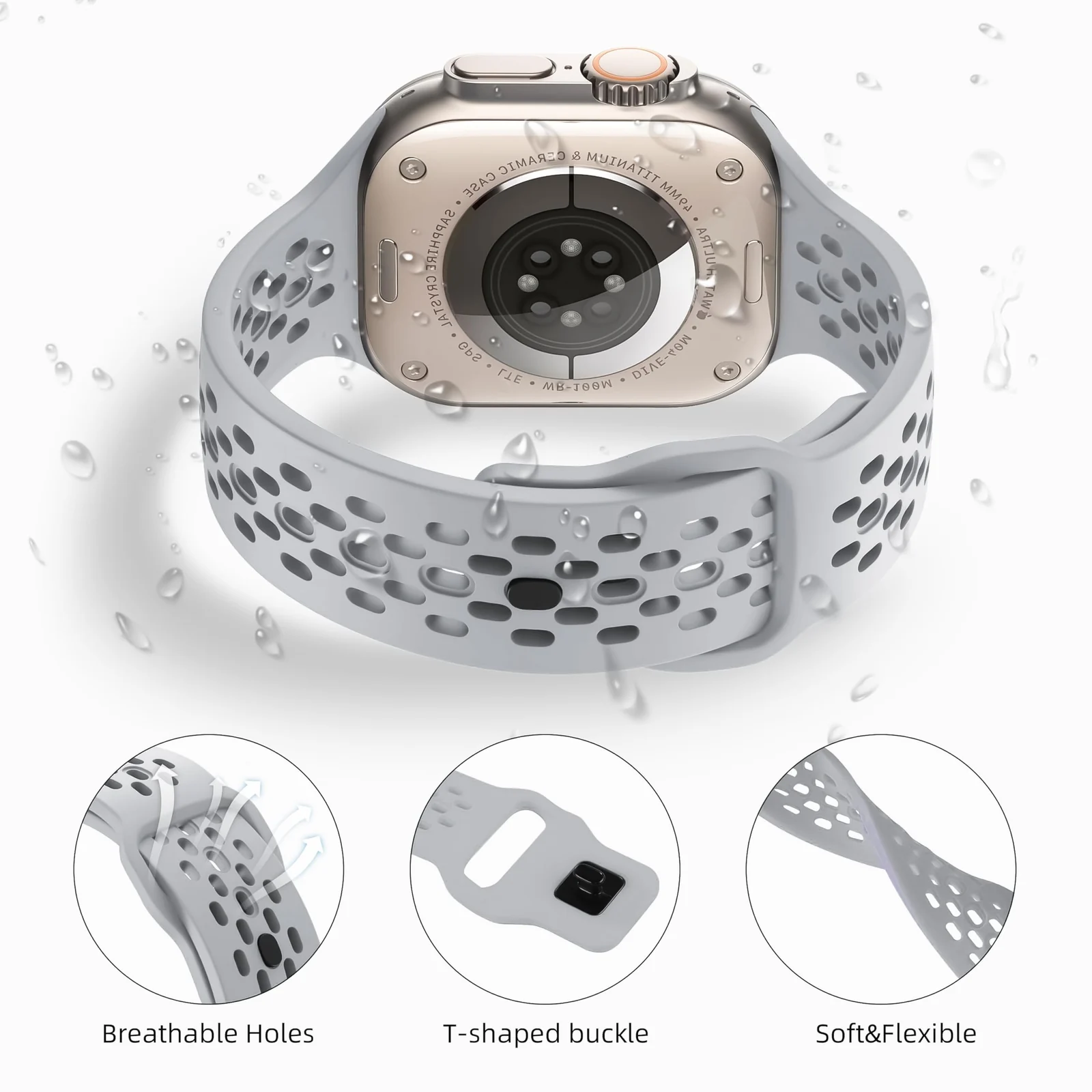 DL3 Mobilak Breathable Sport Band Compatible with Apple Watch 49mm 46mm 45mm 44mm 42mm, Soft Silicone Replacement Strap for iWatch Series 11 10 9 8 7 6 5 4 SE3 SE2 SE Ultra 3 2 1 - Light Gray