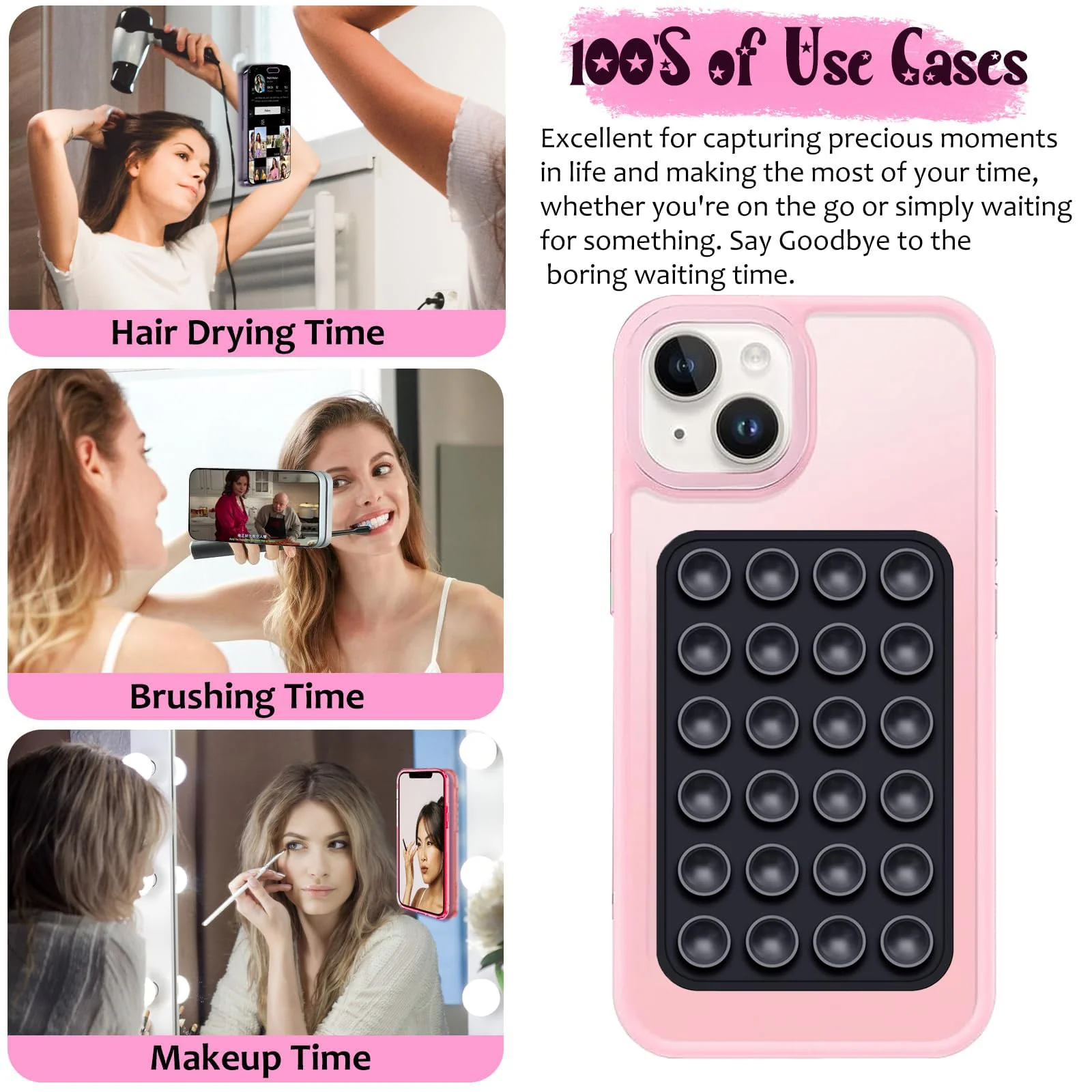 DL3 MOBILAK Silicone Suction Phone Case Mount, Sillicon Adhesive Phone Accessory for iPhone and Android, Hands-Free Fidget Toy Mirror Shower Phone Strong Grip Holder, Videos and Selfies - Black
