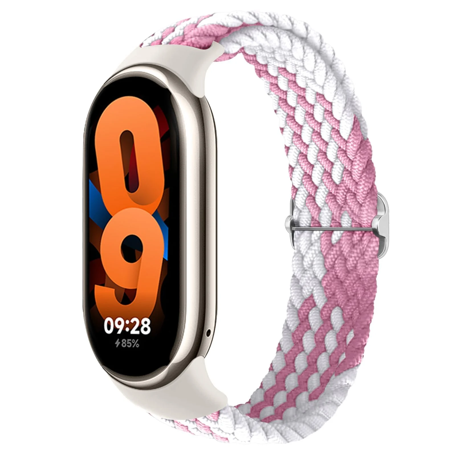 DL3 Mobilak Compatible with Xiaomi Mi Band 10/9/8 strap, Braided Solo Loop for Nylon Elastic Adjustable Replacement Wristband Compatible with Xiaomi Smart Band 8/9/10 - Pink White