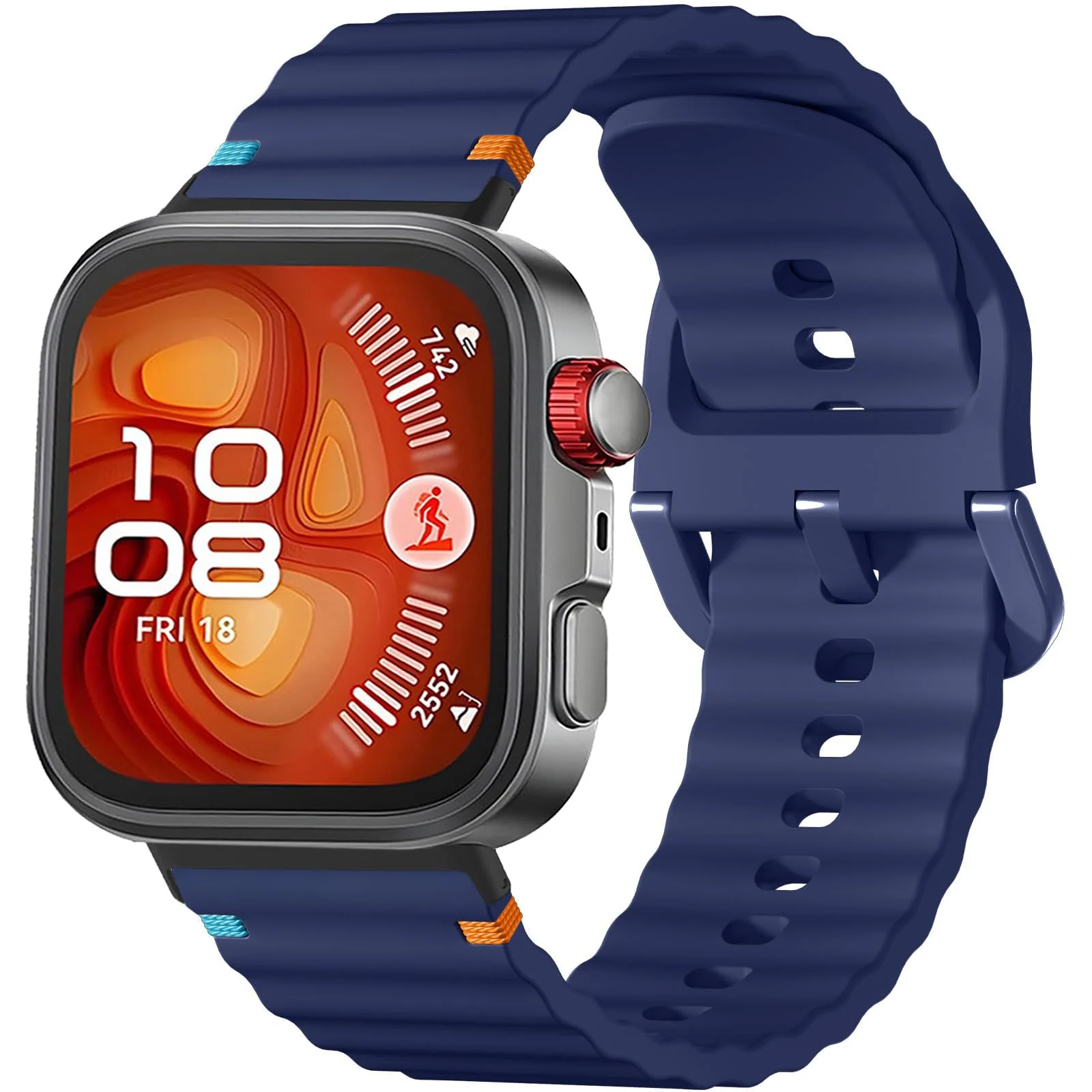 DL3 Mobilak Silicone Wave Stitching Wristband for Huawei Watch Fit 3/Watch Fit 4 Pro/Fit 4 Strap, Watchbands Breathable Sport Bands Armband Quick Release Strap Adjustable Bracelet - Blue