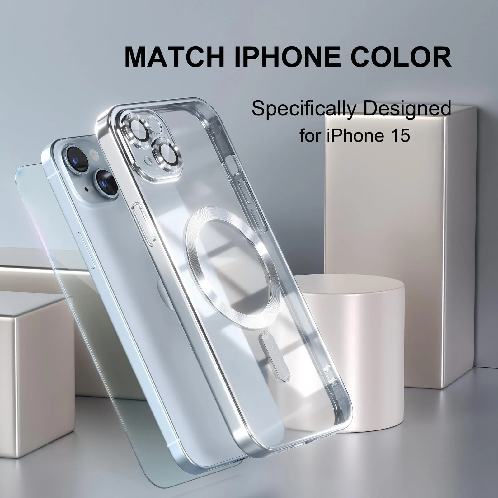 DL3 Mobilak Plated-Edge Protective Case for iPhone 15 6.1-Inch, Compatible with MagSafe accessories, Supports wireless charging, Camera protection - Silver