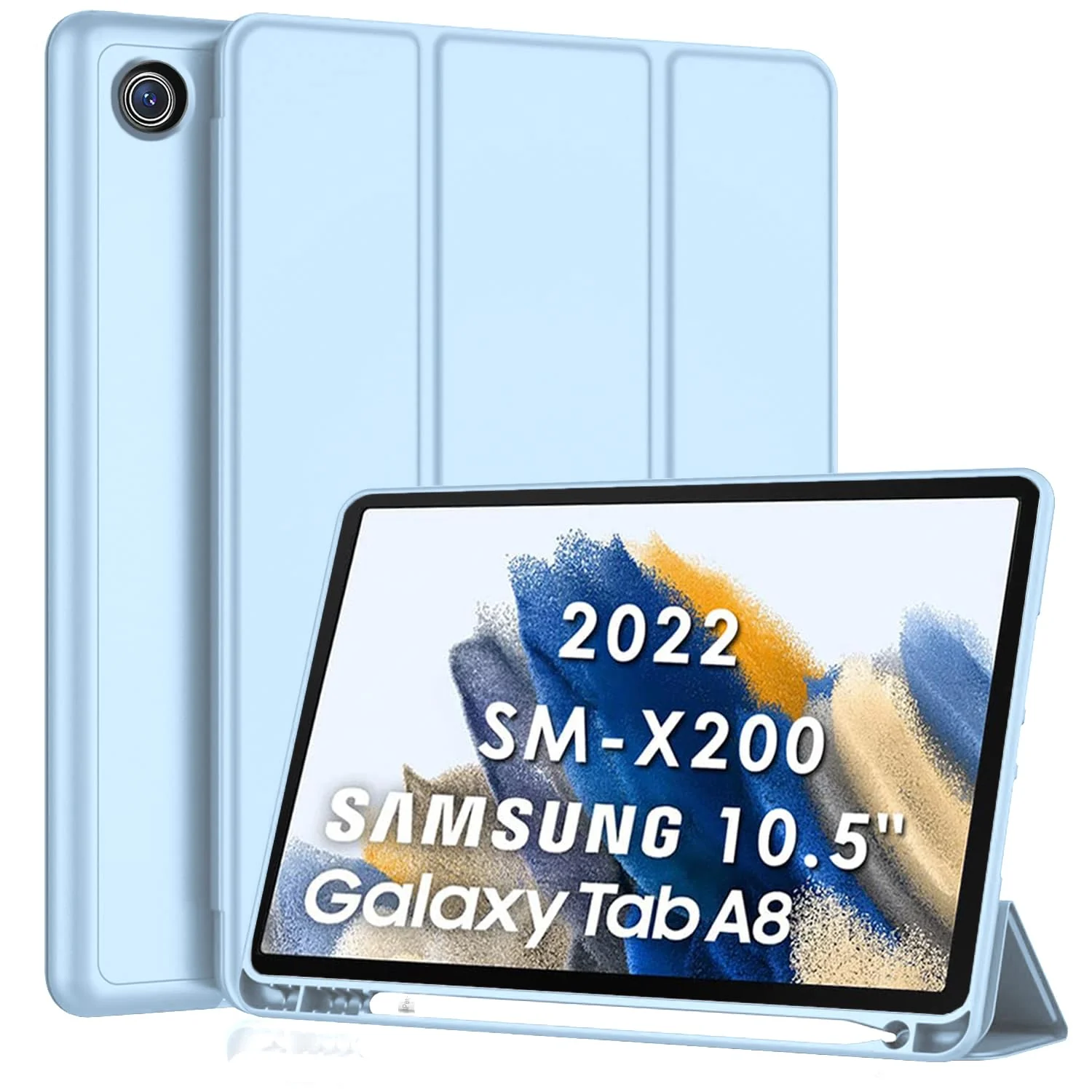 DL3 Mobilak Smart Case for Samsung Galaxy Tab A8 10.5 Inch 2021(-X200/-X205/-X207) with Pencil Holder, Soft TPU Smart Stand Back Cover Auto Wake/Sleep Feature - Sky Blue