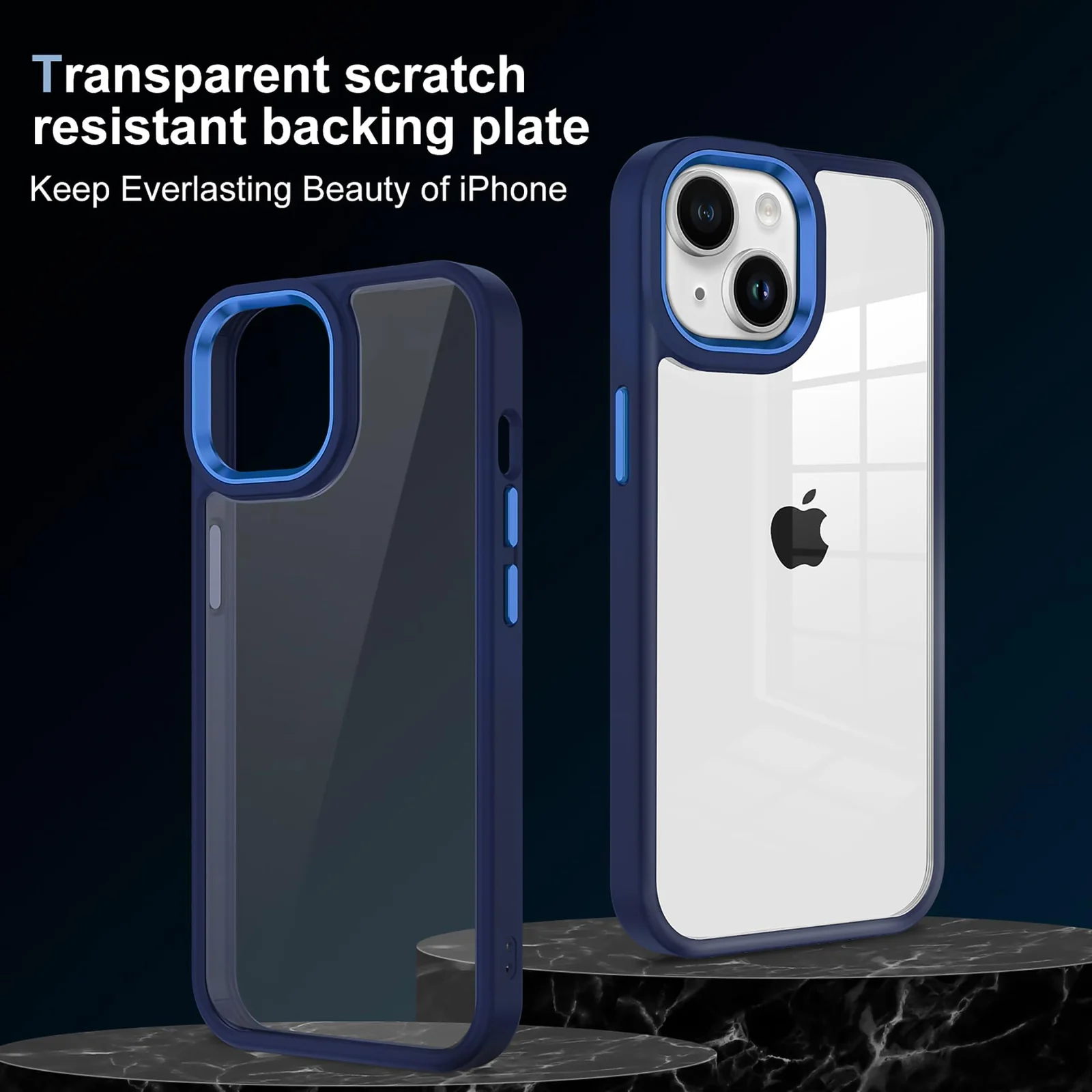 DL3 Mobilak Clear PC and TPU Protective Case for iPhone 15 Plus 6.7-Inch / iPhone 14 Plus 6.7-Inch with Camera Protection and Shockproof Design - A Dark Blue