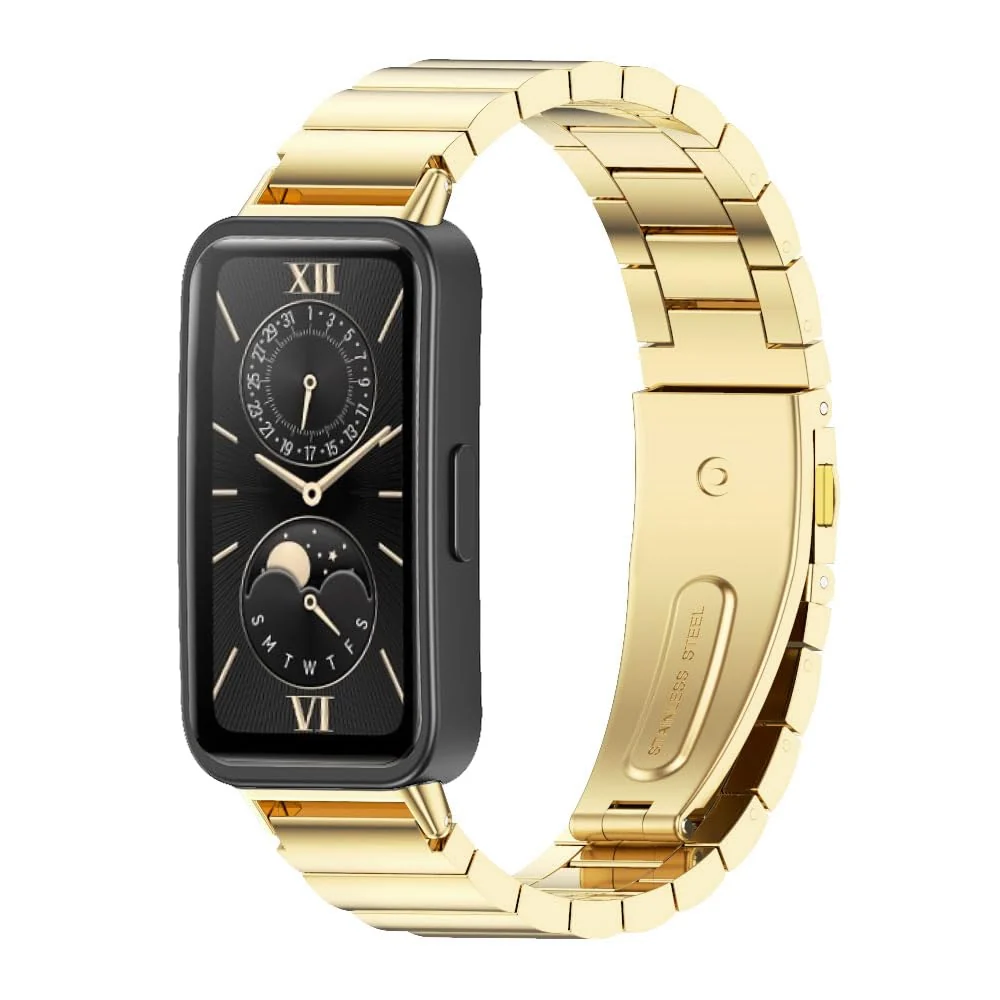 DL3 Mobilak Metal Strap Compatible with HUAWEI Band 10 / HUAWEI Band 9 / HUAWEI Band 8, Stainless Steel Replacement Band with Folding Clasp, Adjustable Replacement Bracelet Wristband - Gold