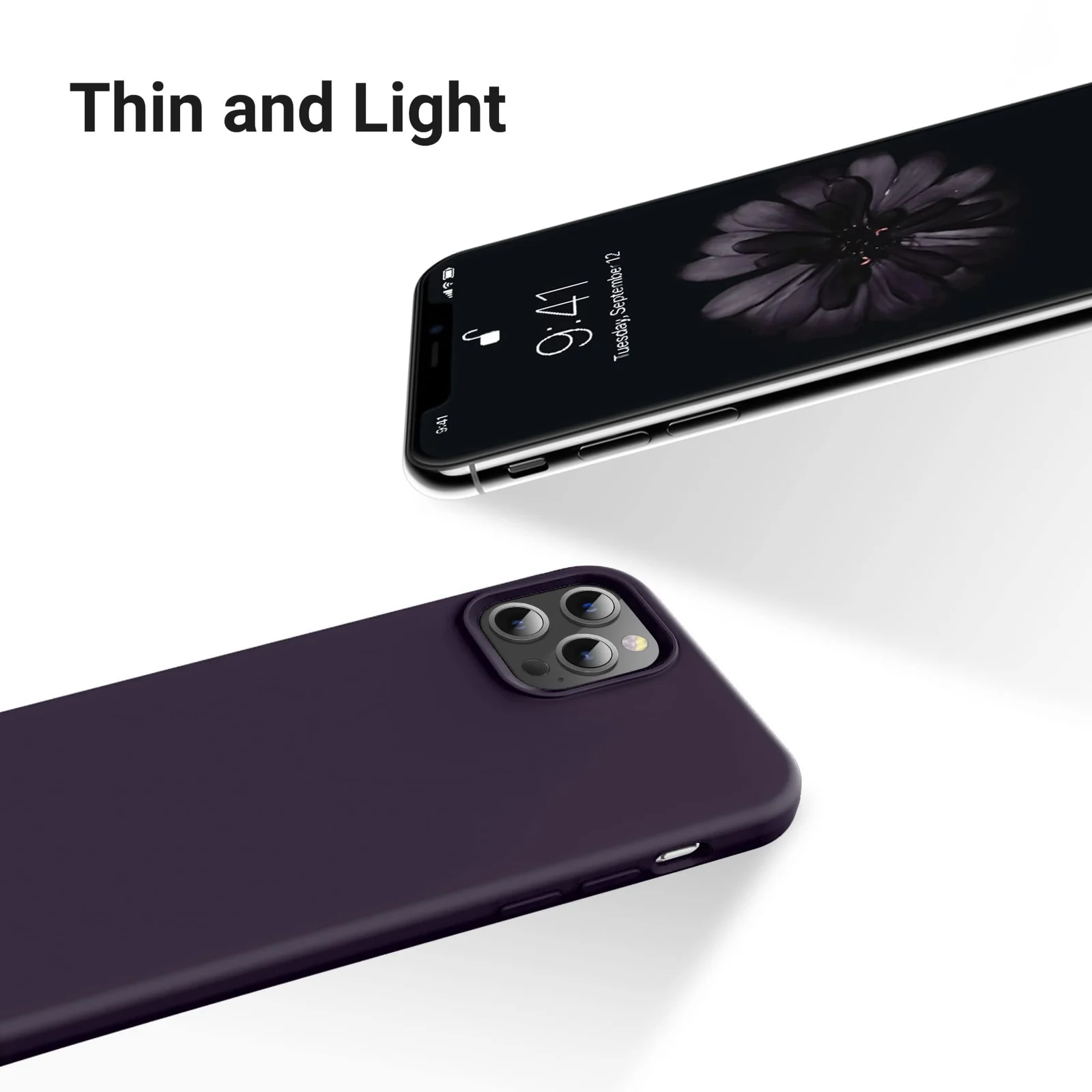 DL3 Mobilak Liquid Silicone Protective Case for iPhone 13 Pro (6.1 Inch) with Camera Protection and Microfiber Lining - Dark Purple