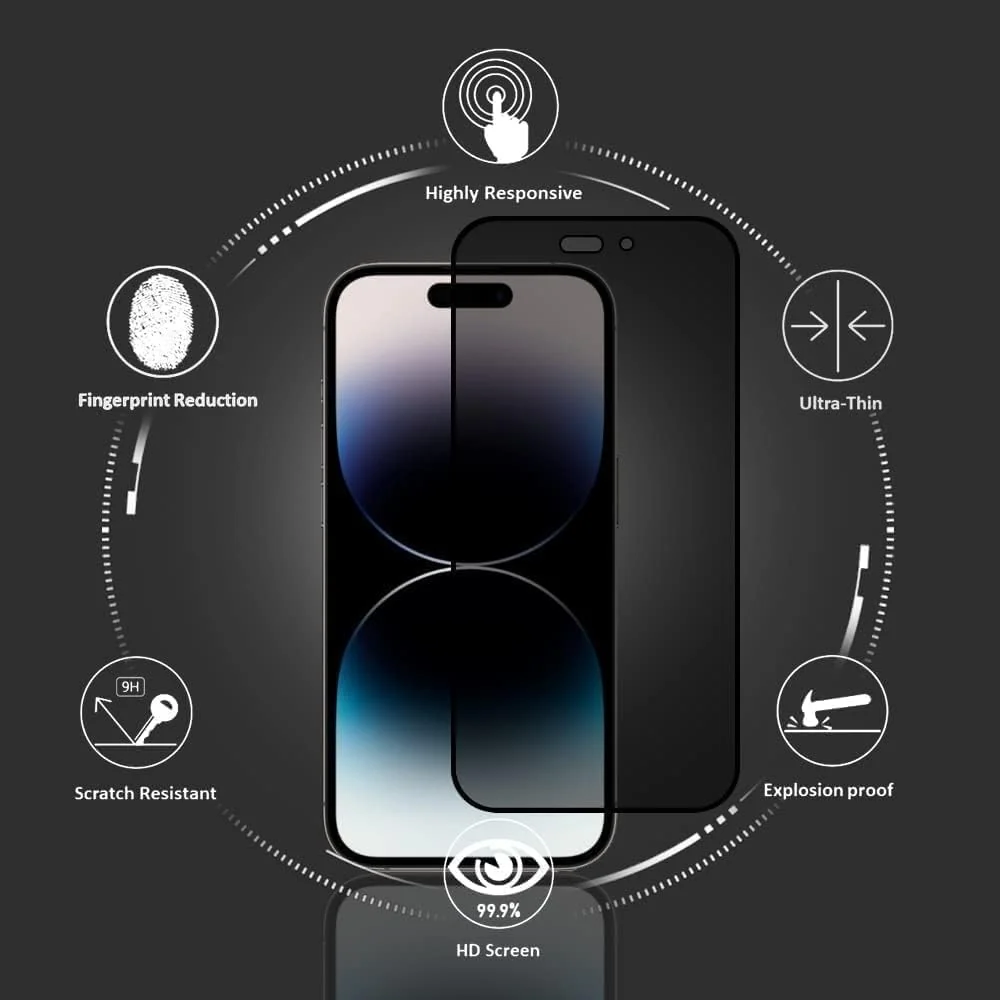 DL3 Mobilak iPhone 14 Pro 6.1 Privacy Screen Protector, Anti-Spy 9H Hardness Tempered Glass Film [Case Friendly] [Bubble Free] - Black