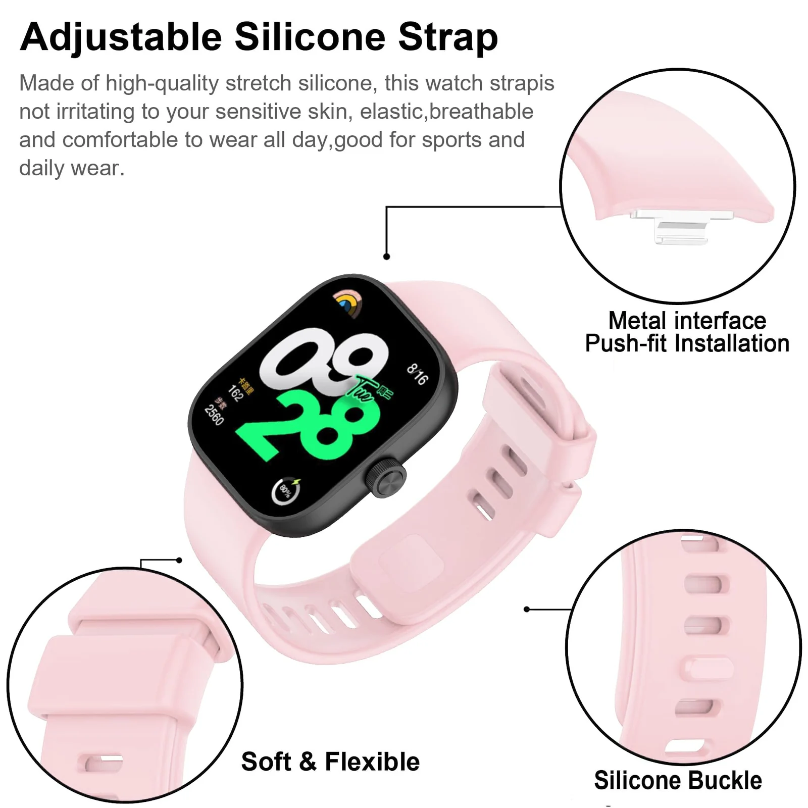 DL3 Mobilak Bracelet Compatible with Xiaomi Redmi Watch 6/5/4 / Xiaomi Smart Band 10 Pro/9 Pro/8 Pro, Soft TPU Replacement Strap Sports, Strap for Men and Women - Ice Pink