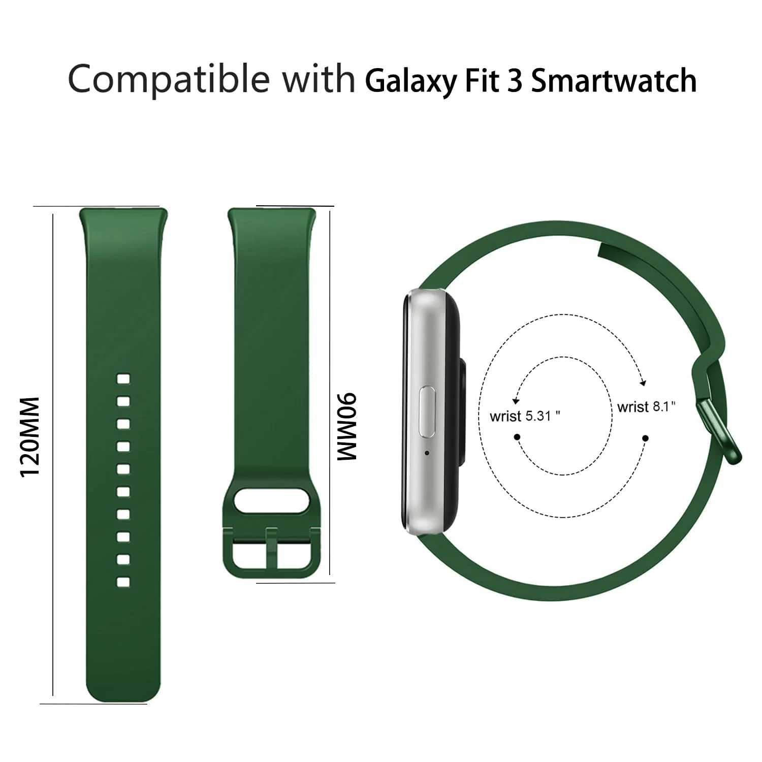 DL3 MOBILAK Soft Silicone Sport Watch Strap for Samsung Galaxy Fit 3, Army Green
