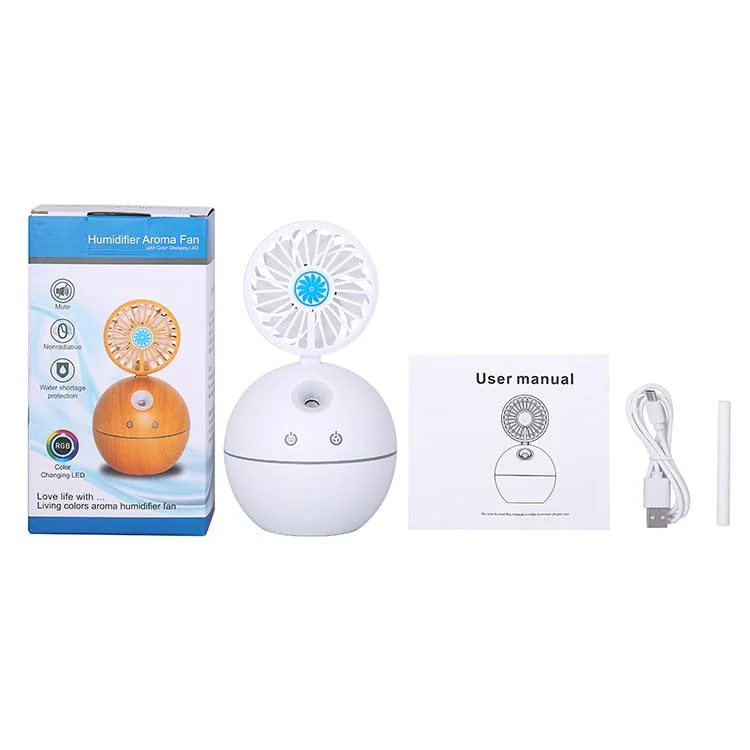 Mobigon Air Humidifier with Fan Portable USB Ultrasonic Essential Oil Aroma Diffuser with 7 Colorful Night Lights for Office Home - white