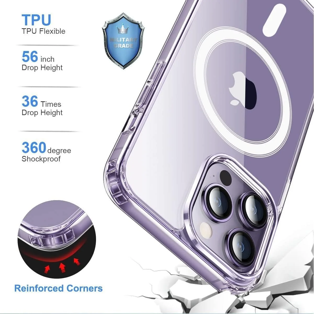 DL3 Mobilak for iPhone 15 Pro 6.1 Inch Case [Compatible with MagSafe] [Strong Magnet] [Non-Yellowing] Magnetic Slim Thin Bumper Phone Cover Durable for Enhanced Protection - Clear