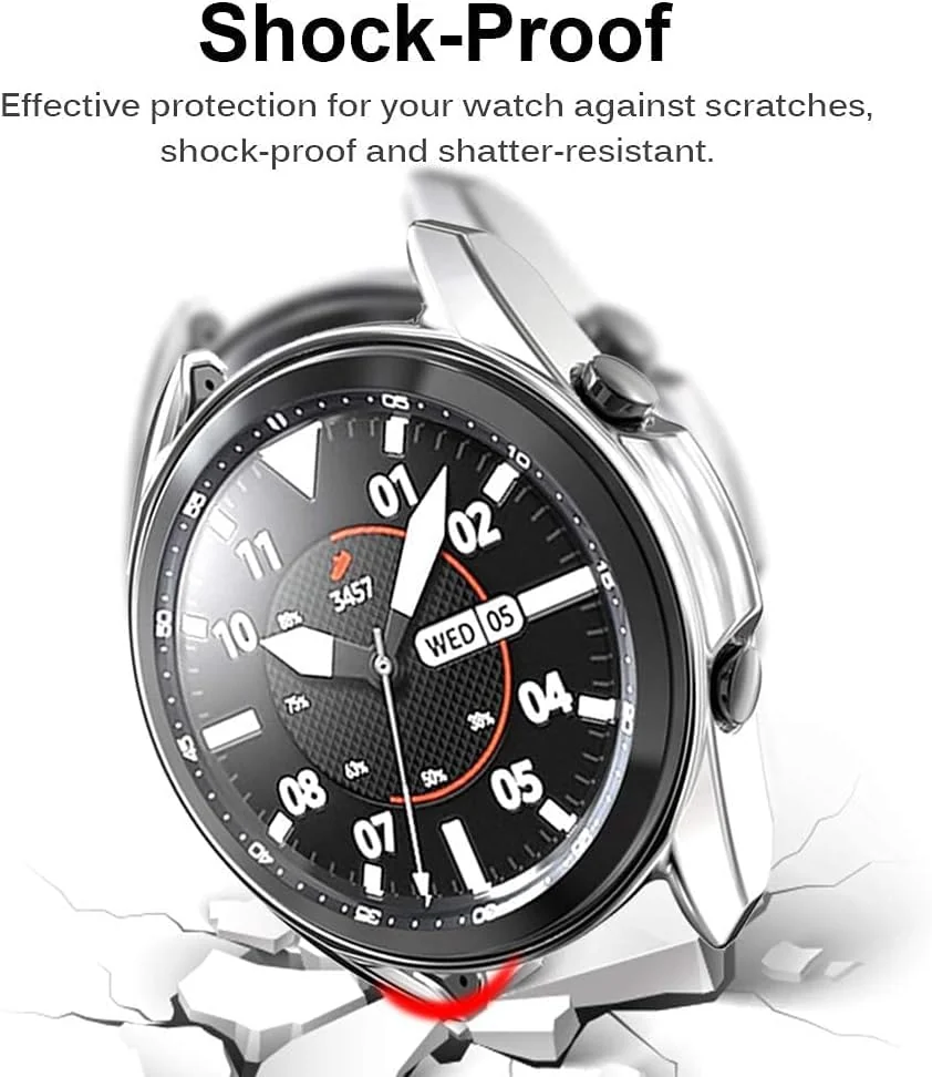DL3 Mobilak Case Compatible with Samsung Galaxy Watch 3 45mm Case All-Around Screen Protector Watch Soft TPU Shockproof Cover Slim Guard Thin Bumper Shell Protector - Silver