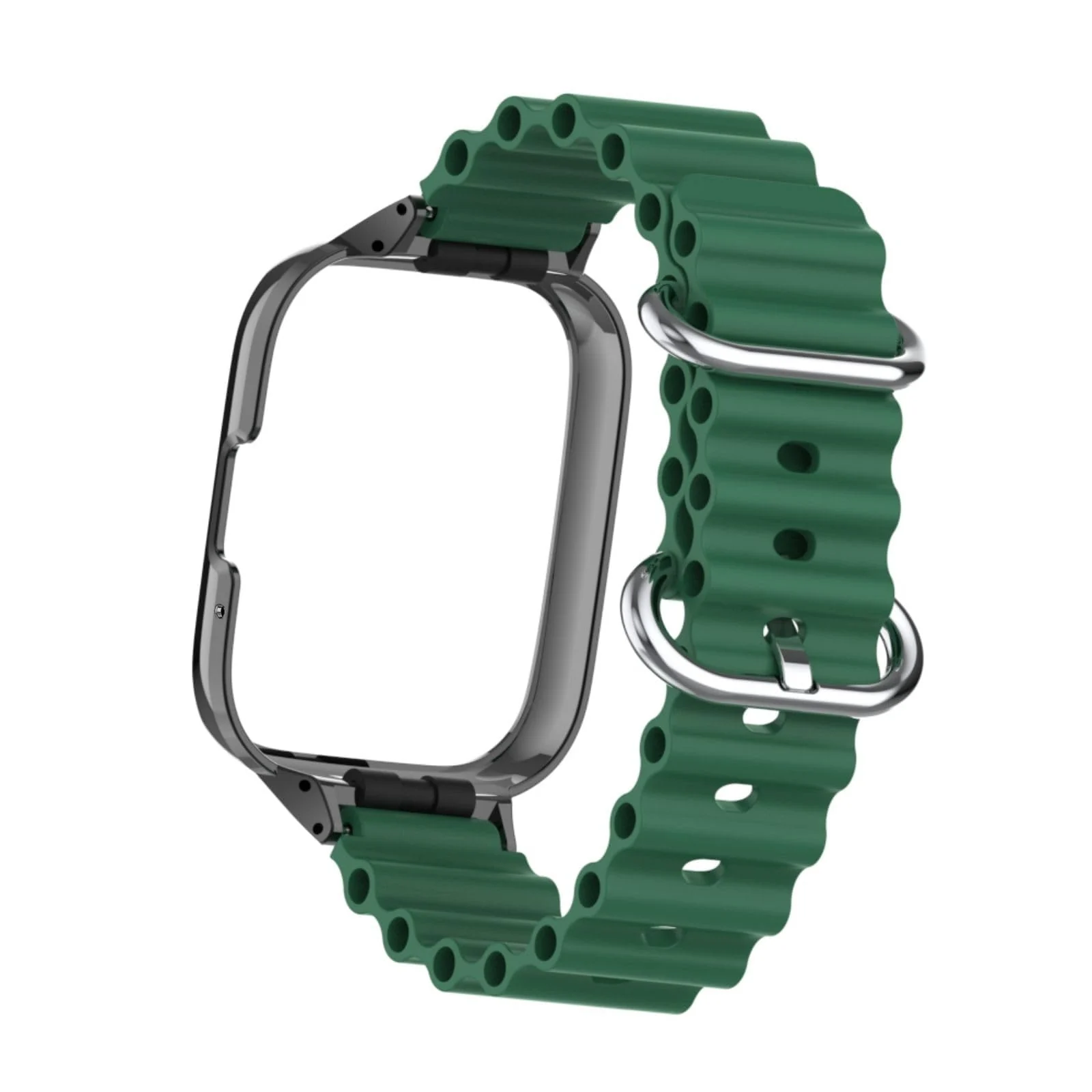 DL3 Mobilak Ocean Strap Compatible with Xiaomi Redmi Watch 3 Lite/Redmi Watch 3 Active, Adjustable Silicone Strap with Metal Buckle, Band With Frame Metal Women Men Replacement Strap - Green
