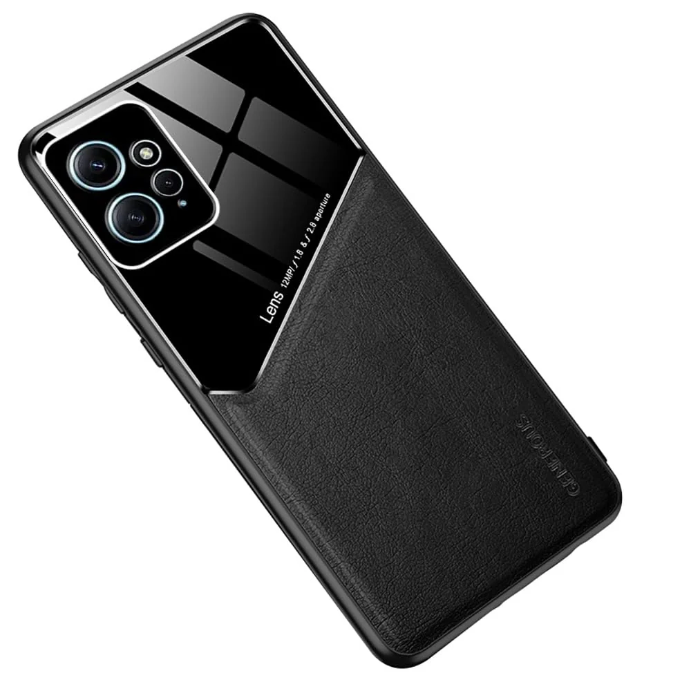 DL3 Mobilak Leather and PC Protective Case for Xiaomi Redmi Note 12 4G (Not 5G), Built-in magnetic car-mount support, Shock-absorbing protection, Raised edges around the screen and camera - Black