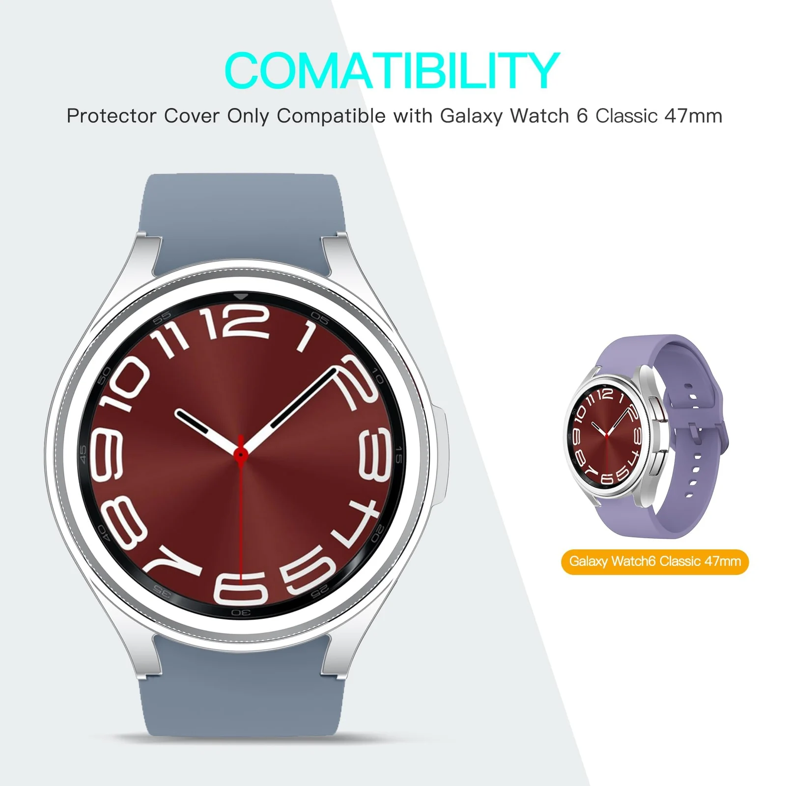 DL3 Mobilak Compatible with Samsung Galaxy Watch 6 Classic 47mm Protective Case - PC Protective Case Cover Shell [NO Screen Film] Compatible with Samsung Galaxy Watch 6 Classic 47mm - Silver