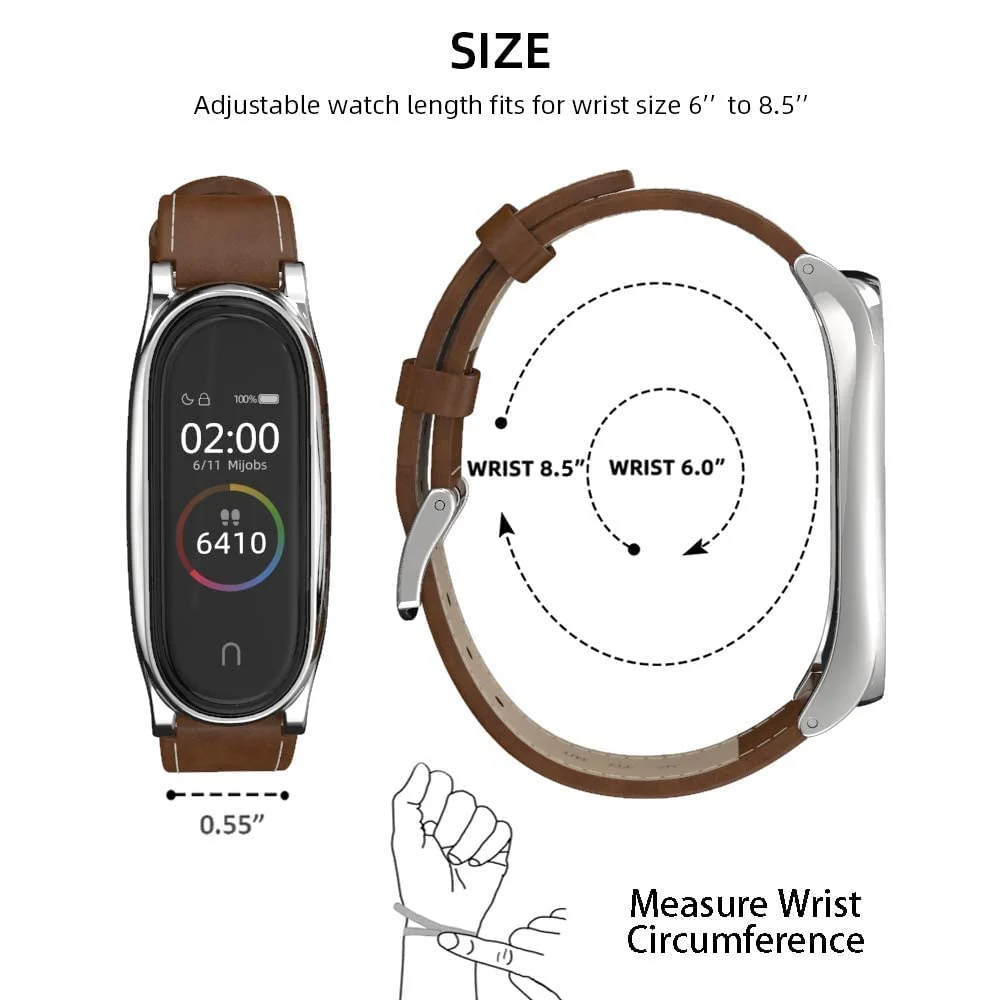 DL3 MOBILAK Strap for Mi Band 6, Mi band 5, Mi Band 4, Mi Band 3 Genuine Leather Replacement Strap Watch Wrist Band Smart Bracelet Accessories for Xiaomi Mi 6 5 4 3 Fit Band - Brown