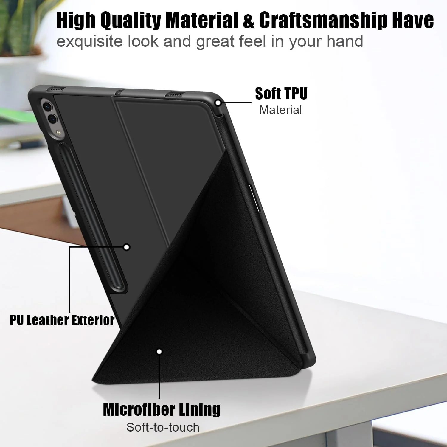 DL3 Mobilak For Samsung Galaxy Tab S8+ Plus 2022 / S7 FE 2021 / S7+ Plus 2020 12.4-Inch Case, Smart Stand, Pencil Holder, Shockproof Slim Lightweight Leather Cover, Modern Abstract Design - Black