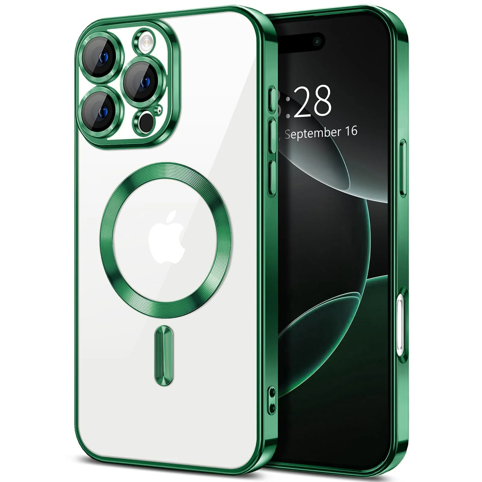 DL3 Mobilak Clear MagSafe-Compatible Magnetic Case for iPhone 16 Pro with Camera Protection and Shockproof Design - Green
