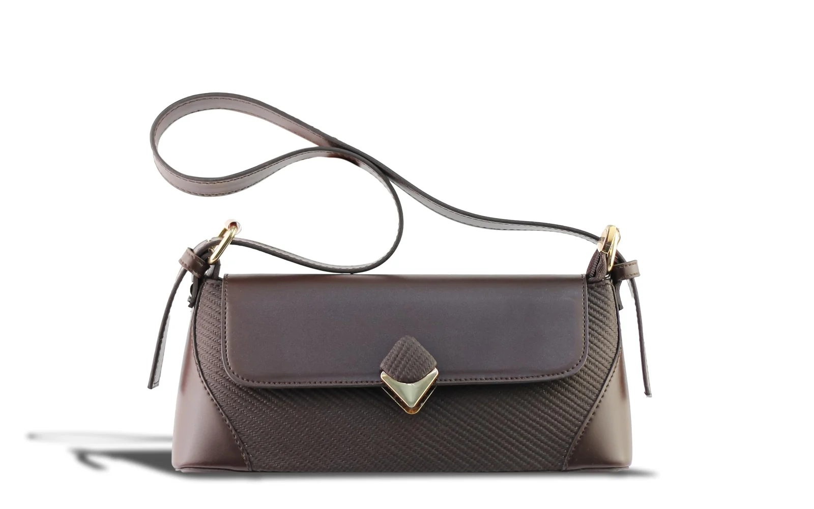 Mobigon Elegant Women’s Baguette Shoulder Bag with Magnetic Gold Clasp, Textured Faux Leather, Zippered Main Compartment & Inner Pocket for Formal & Daily Use
