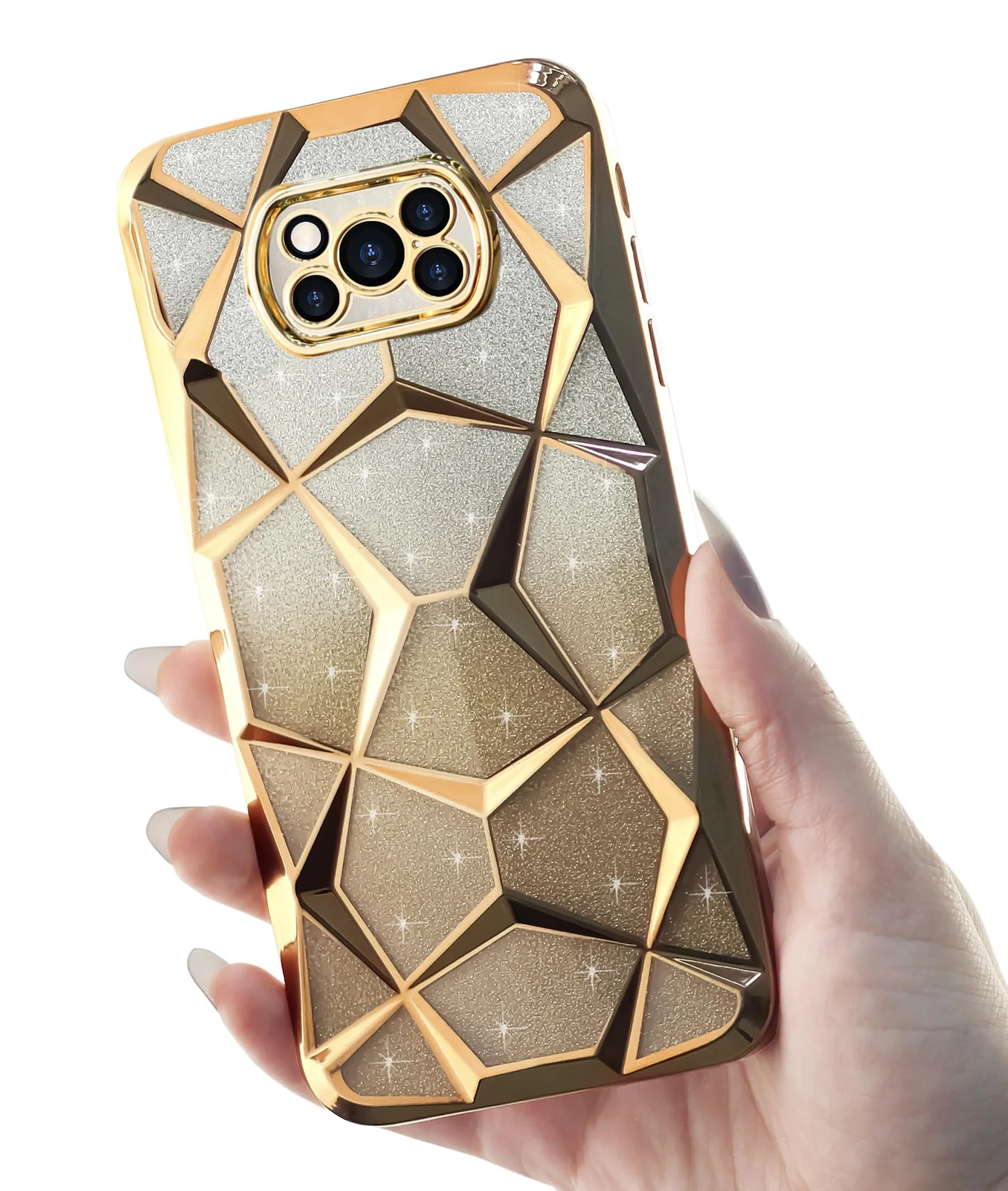 DL3 Mobilak Compatible with Xiaomi Poco X3 NFC/Poco X3/Poco X3 Pro Case Plating Bling Gradient Glitter Clear Cover Soft TPU Silicone Cute Camera Protection Shockproof Back for Women Girls Case - Gold