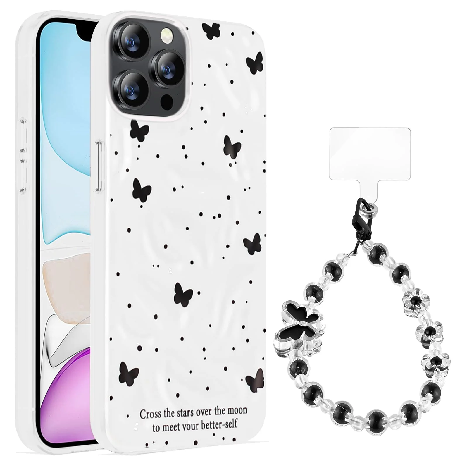 Dl3 Mobilak Case Compatible with iPhone 13 Pro Max, Cute Printed Soft TPU Phone Cover with Beaded Wrist Strap, Shockproof Camera Protection, Slim Protective Case for Women & Girls - Style 1