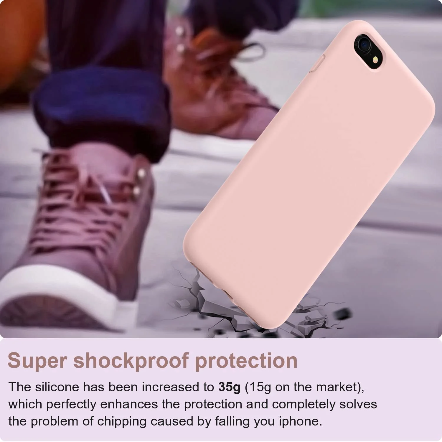 DL3 Mobilak Liquid Silicone Protective Case with Soft Microfiber Lining for iPhone SE 2022, SE 2020, iPhone 7, iPhone 8 - Pink Sand