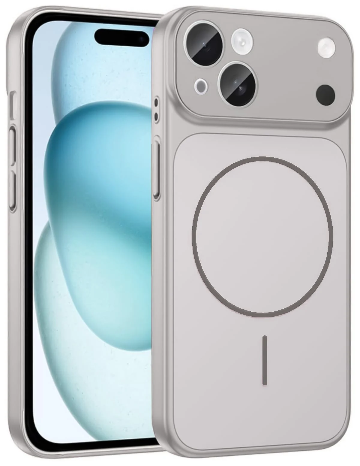 DL3 Mobilak Case for iPhone 15, Converter Design Cover, Compatible With MagSafe, Case with Glass Camera Panel, Built-in Camera Guard, Slim Shockproof Cover (Steel Grey)