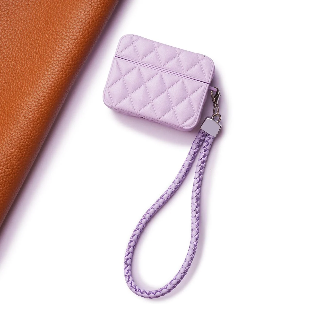 MOBIGON Diamond-Quilted PU Leather Case with Lanyard for Apple AirPods 3 (2021), Purple