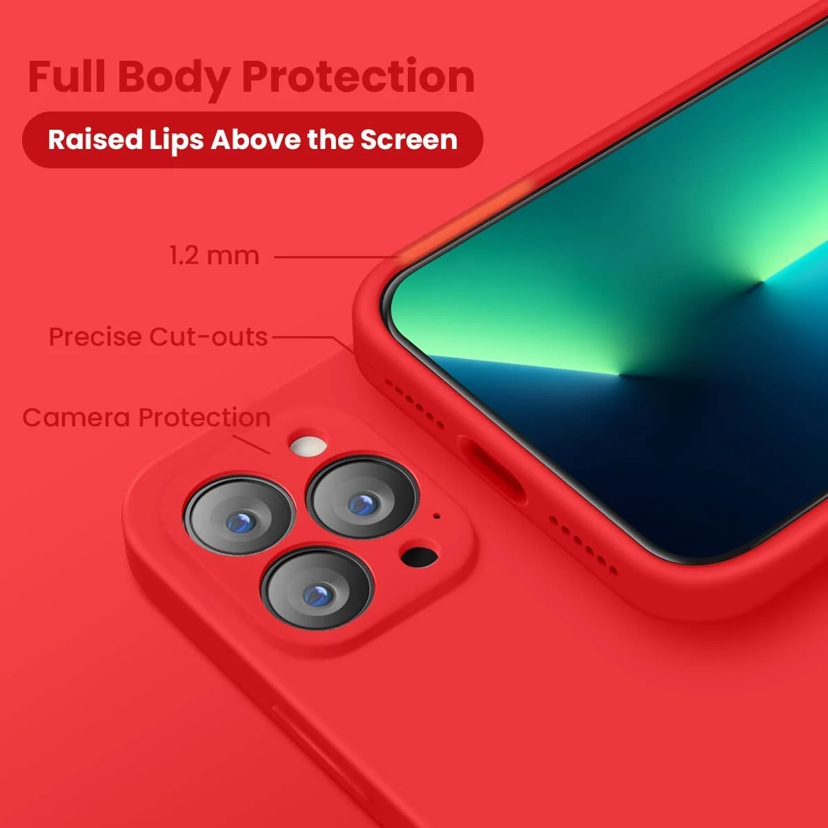 DL3 Mobilak Silicone Protective Case for iPhone 13 Pro Max (6.7 Inch), Does not support wireless charging, Built-in kickstand, Anti-fingerprint finish - Red