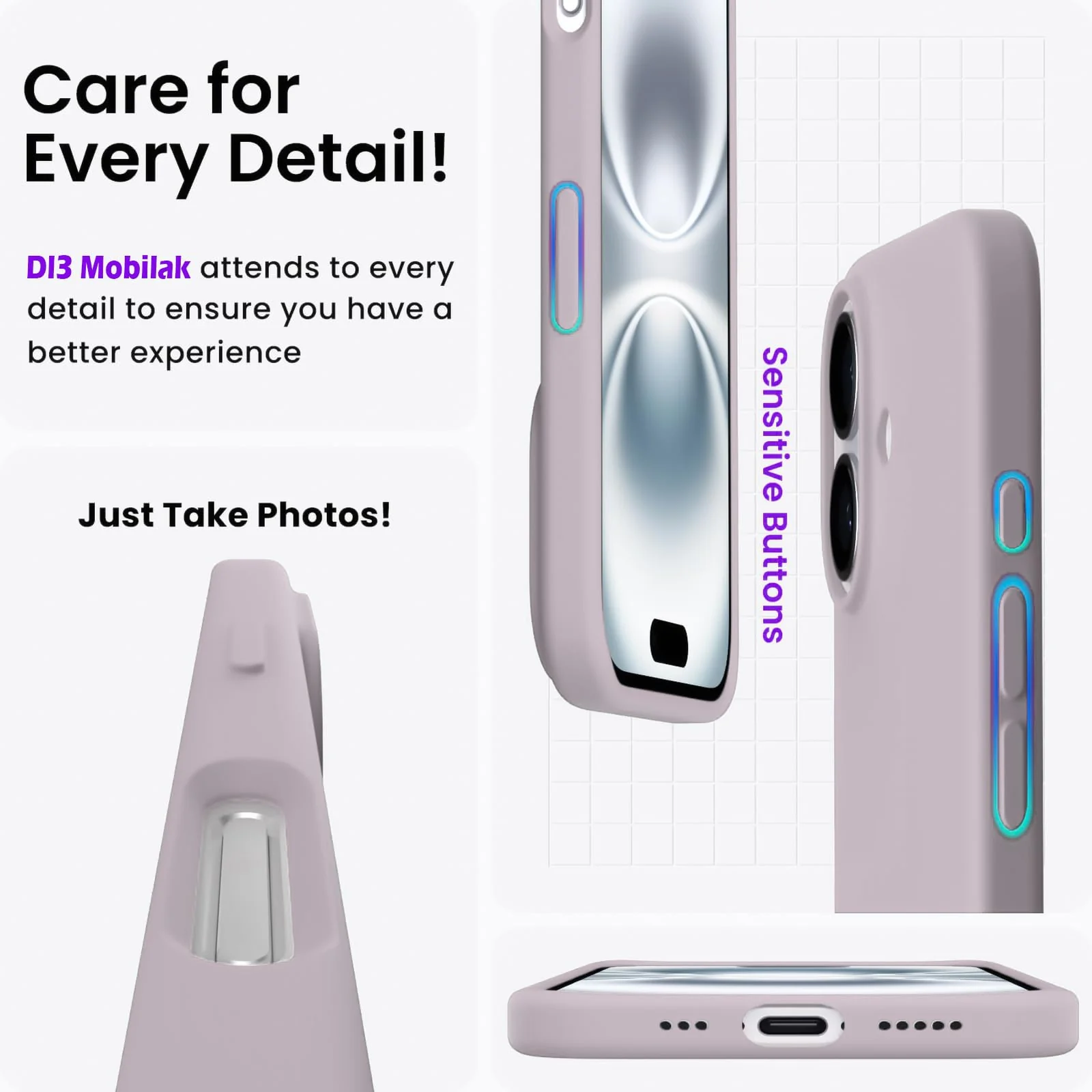 DL3 Mobilak Liquid Silicone Protective Case with Soft Microfiber Lining for iPhone 16 - Lavender Pink