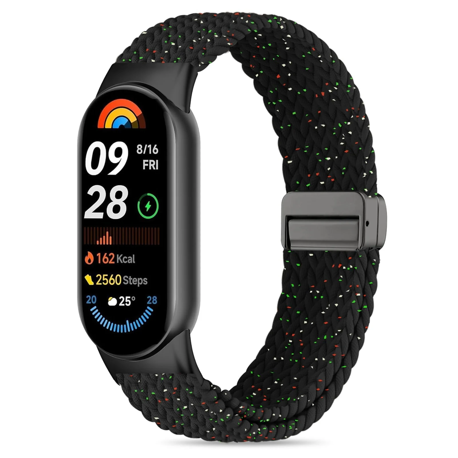 DL3 Mobilak Braided Strap for Xiaomi Mi Band 10/9/8, Men Women Breathable Elastic Nylon with Magnetic Buckle Watch Band for Xiaomi Smart Band 10/Xiaomi Smart Band 9/8 - Star Black