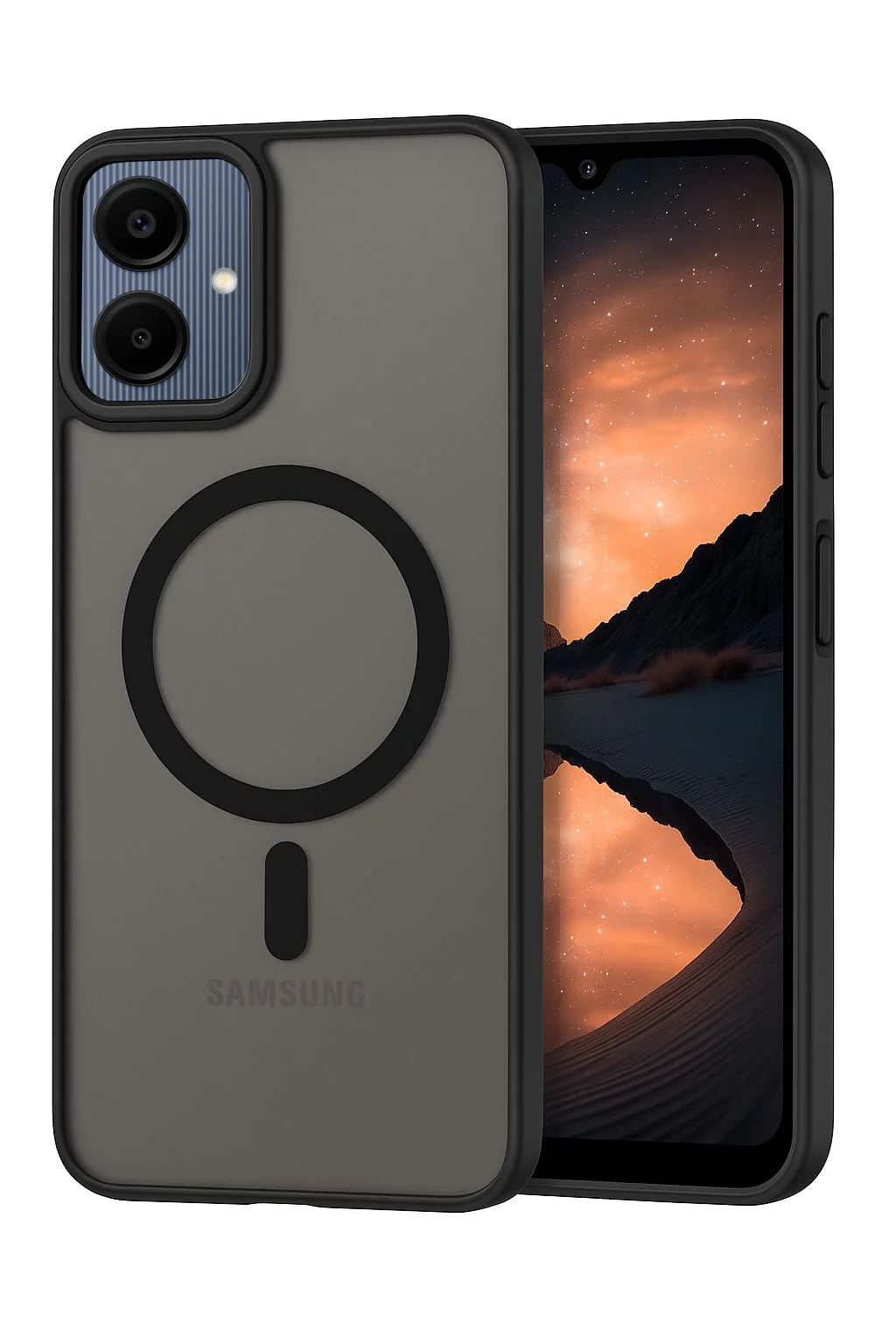 DL3 Mobilak Dl3 Mobailk Samsung Galaxy A06 Case - Slim & Lightweight Frosted Cover with Decorative Ring (Non-Magnetic, Not Compatible With MagSafe), Shockproof, Anti-Scratch, Full Protection - Black