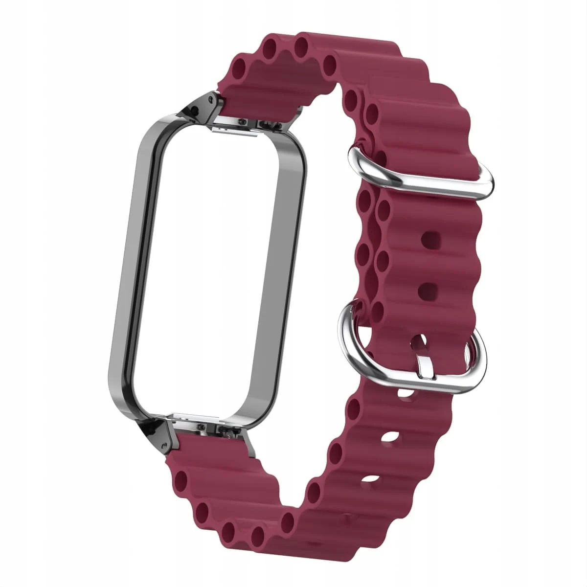 DL3 Mobilak Ocean Strap Compatible with Xiaomi Redmi Band 2/Smart Band 8 Active, Adjustable Silicone Band with Metal Buckle and Frame for Women and Men - Wine Red