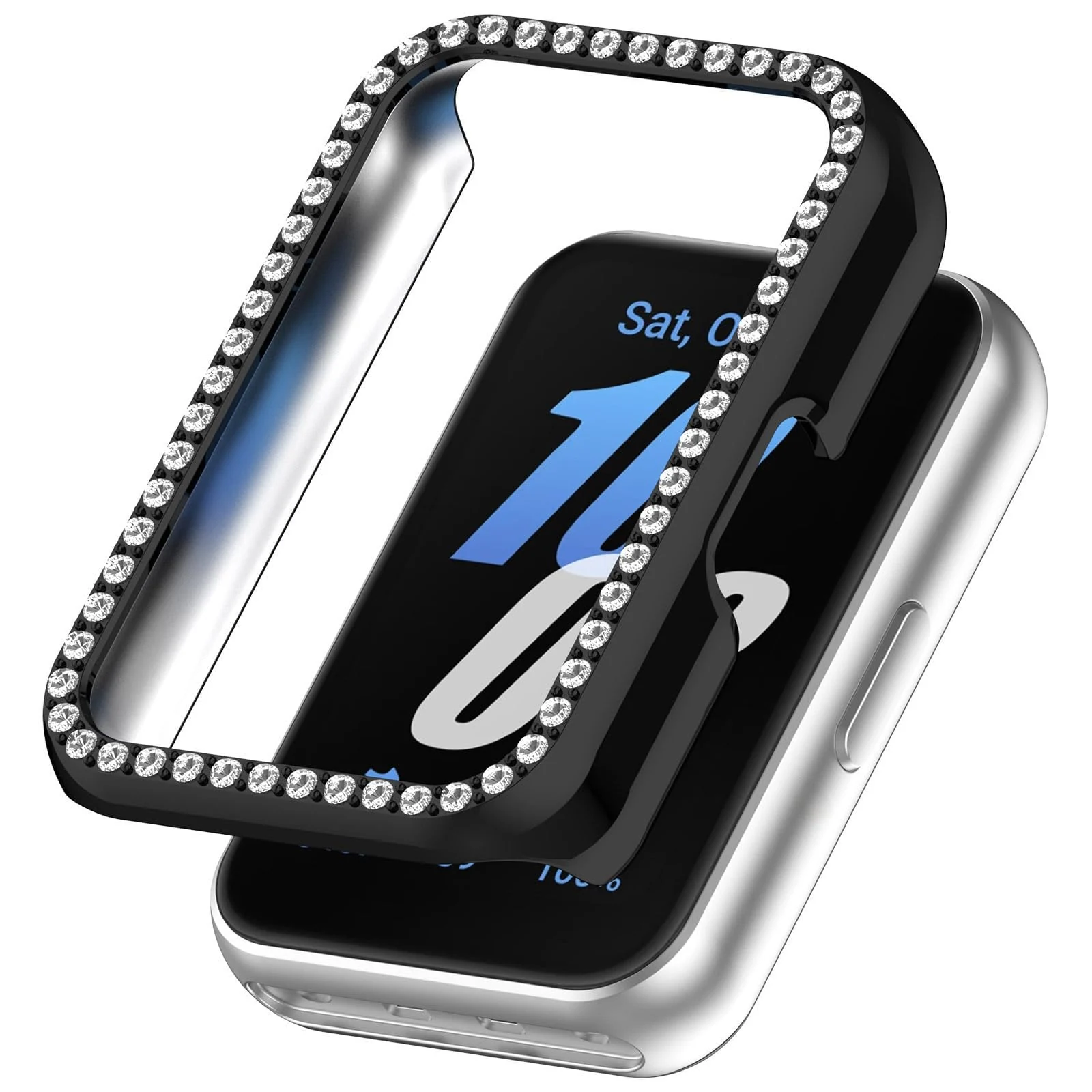 DL3 Mobilak Compatible with Huawei Watch Fit Case Replacement Bling Crystal Protector Case Cover Frame Plating Metal Color PC Shockproof Case Guard Thin Bumper Shell for Huawei Watch Fit - Black