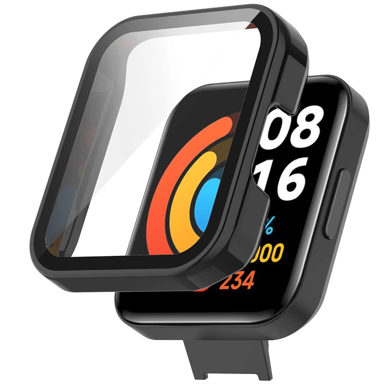 DL3 Mobilak Protective Case Compatible with Xiaomi Mi Redmi Watch 2 Lite, 9H Hardness PC Case Bumper Full Slim Protective Cover with Tempered Glass For Redmi Watch2 Lite - Black