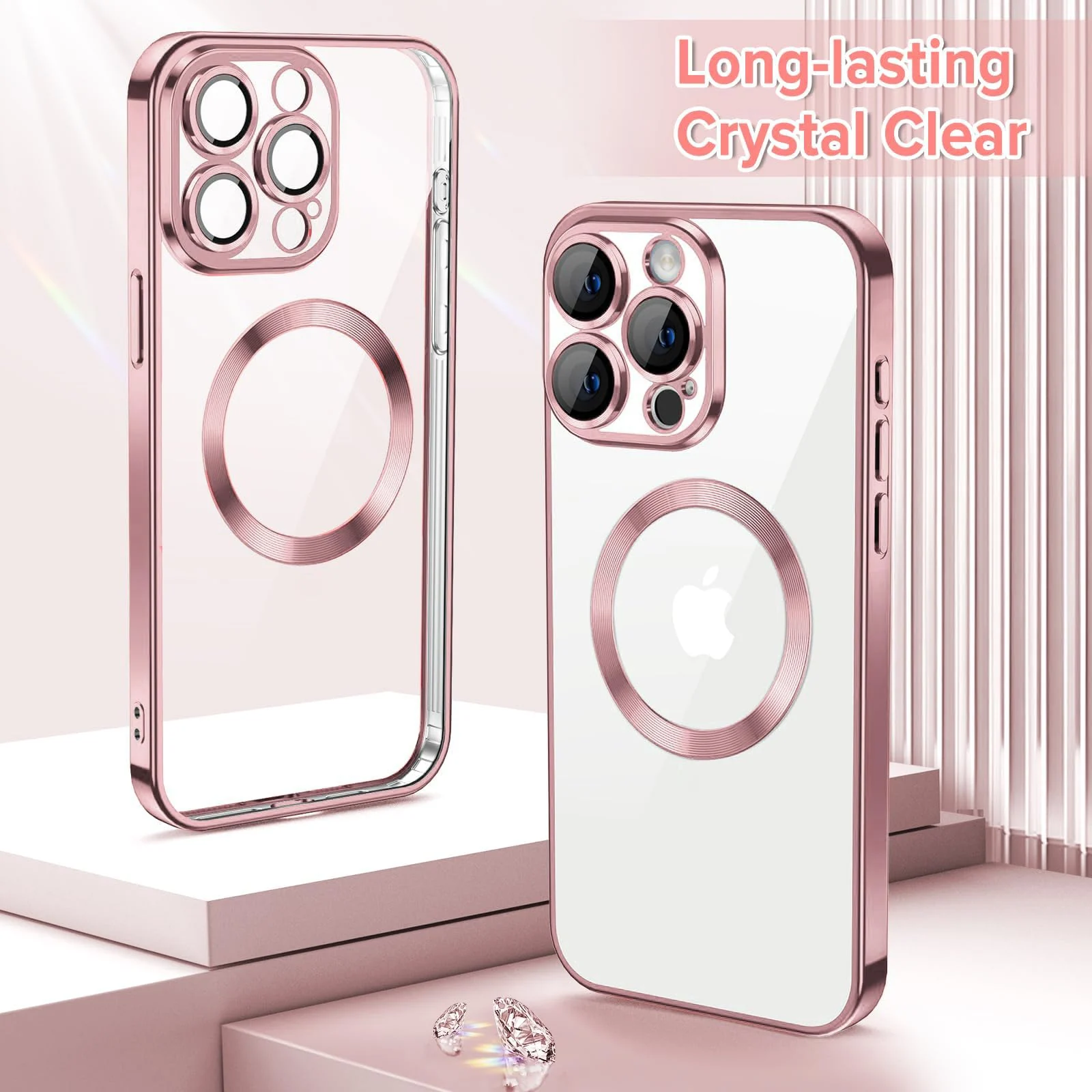 DL3 Mobilak Clear TPU Case with Electroplated Edges for iPhone 13 Pro with Camera Protection and Anti-Yellowing Design - Rose Gold